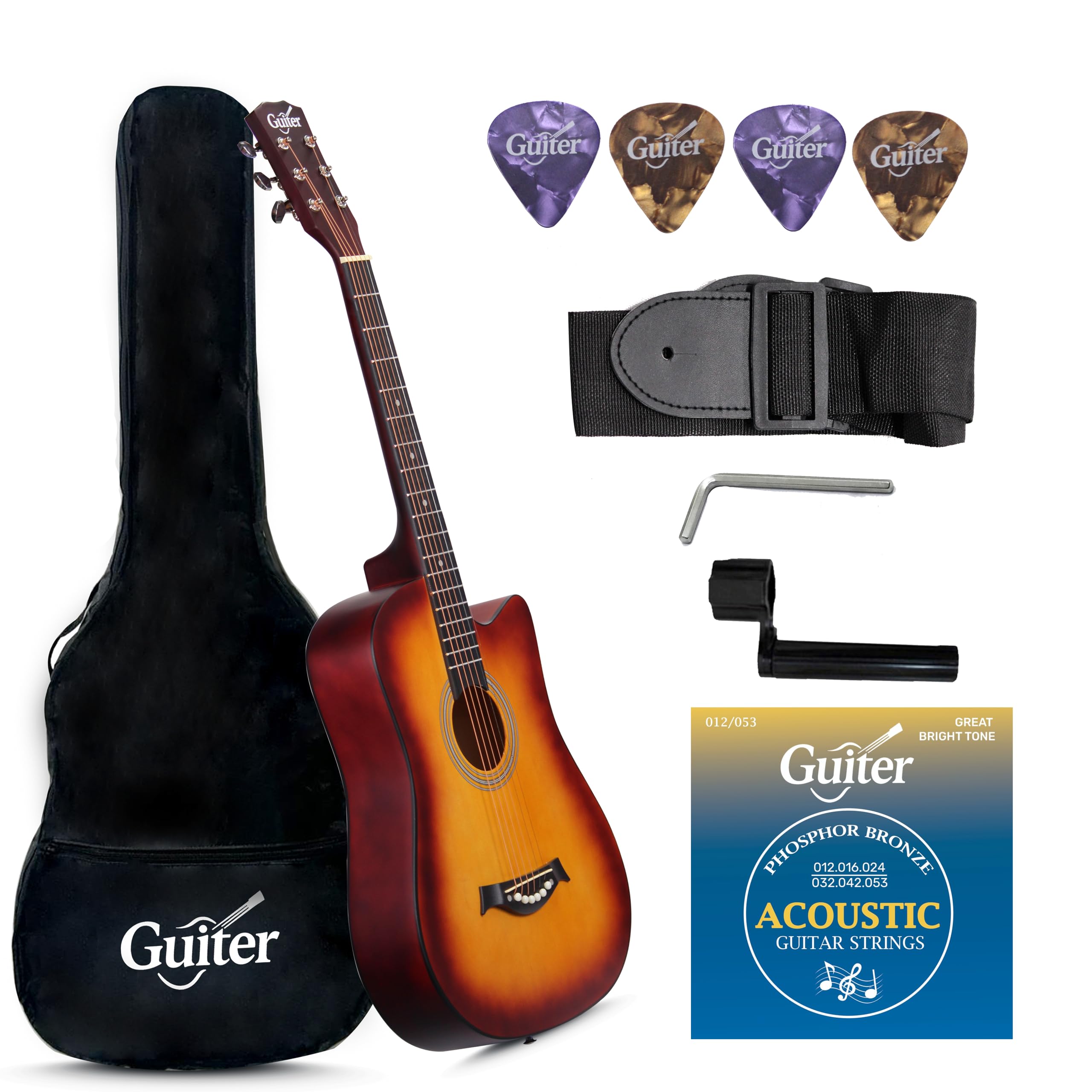 Guiter OTG 38-inch Acoustic Guitar Kit for beginners, Right Handed