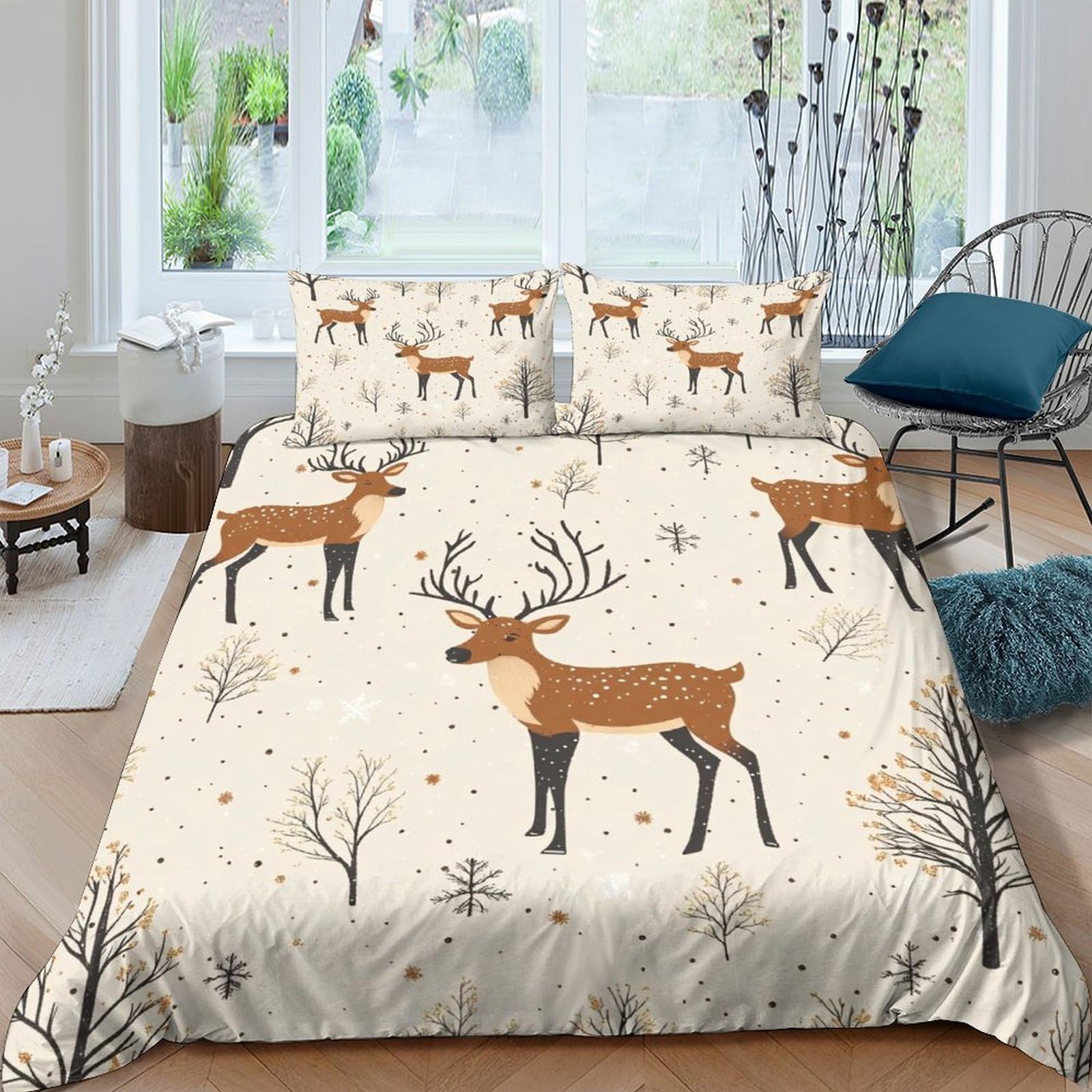 Ctjqhvkz Style-4 3D Printed Forest Deer Fitted Sheet Microfiber Soft Bed Cover For Bedroom Dorm Mattress Protection Decor Beige Single（135X200cm）
