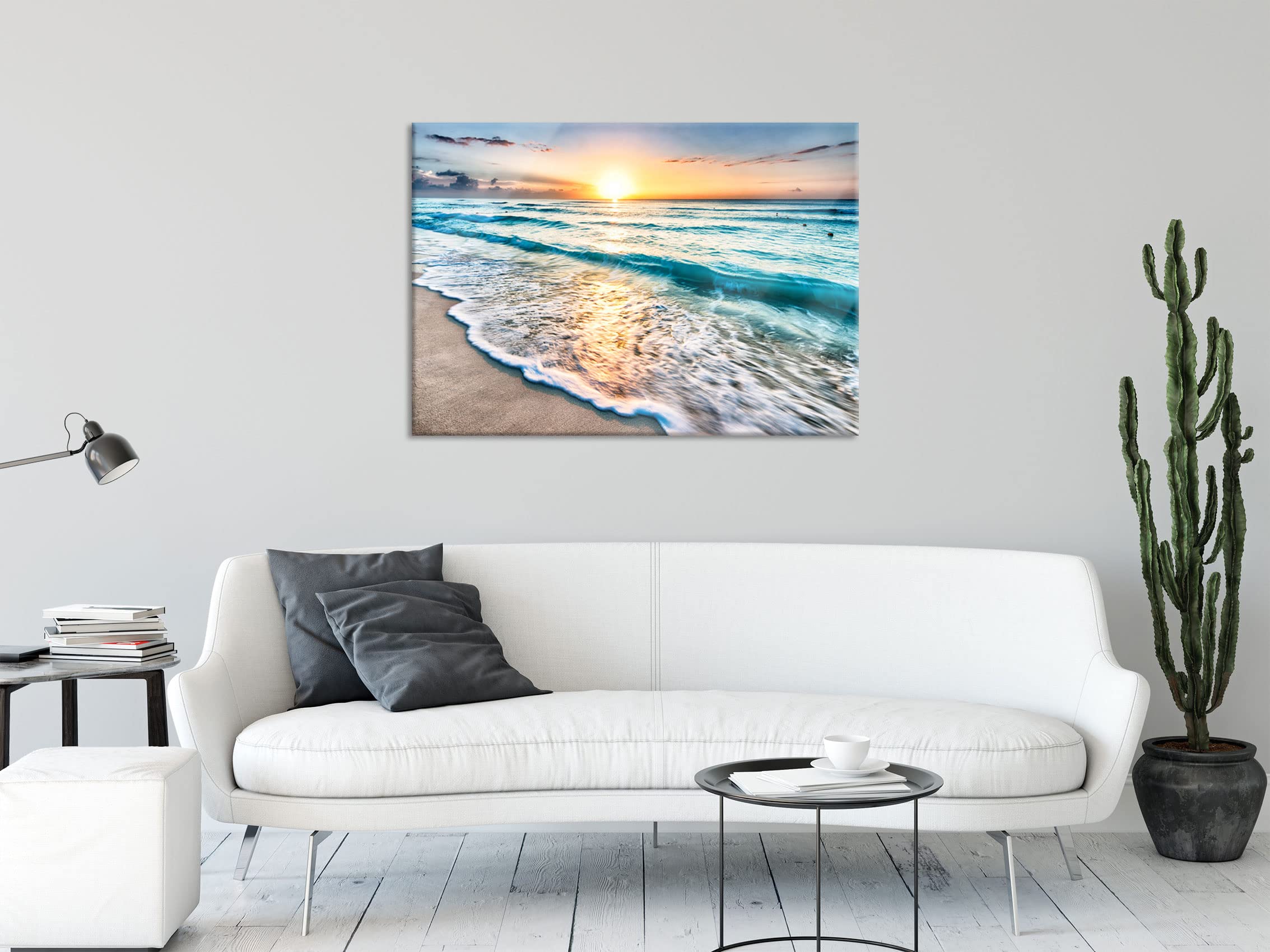 Pixxprint Glasbild, Wandbild aus Echtglas, Meer bei Sonnenuntergang, 80x60 cm, inkl. Aufhängung und Abstandshalter