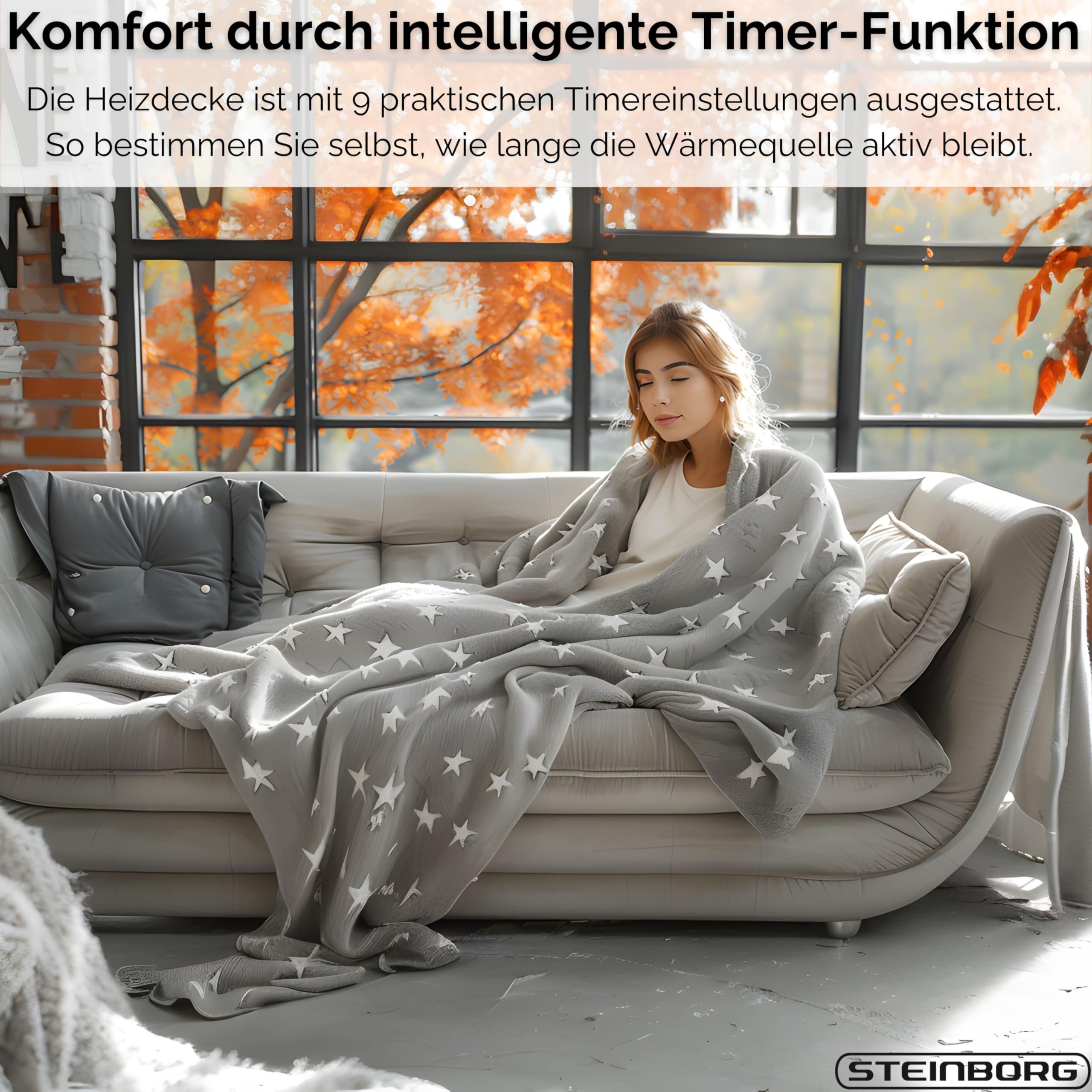 Steinborg® Heizdecke mit Abschaltautomatik 180x130cm Kuschelheizdecke elektrische Wärmedecke Kuscheldecke Bett Sofa Wärmezudecke Thermodecke Elektro-Wärmedecke Wärmebettdecke 9 Stufen waschbar