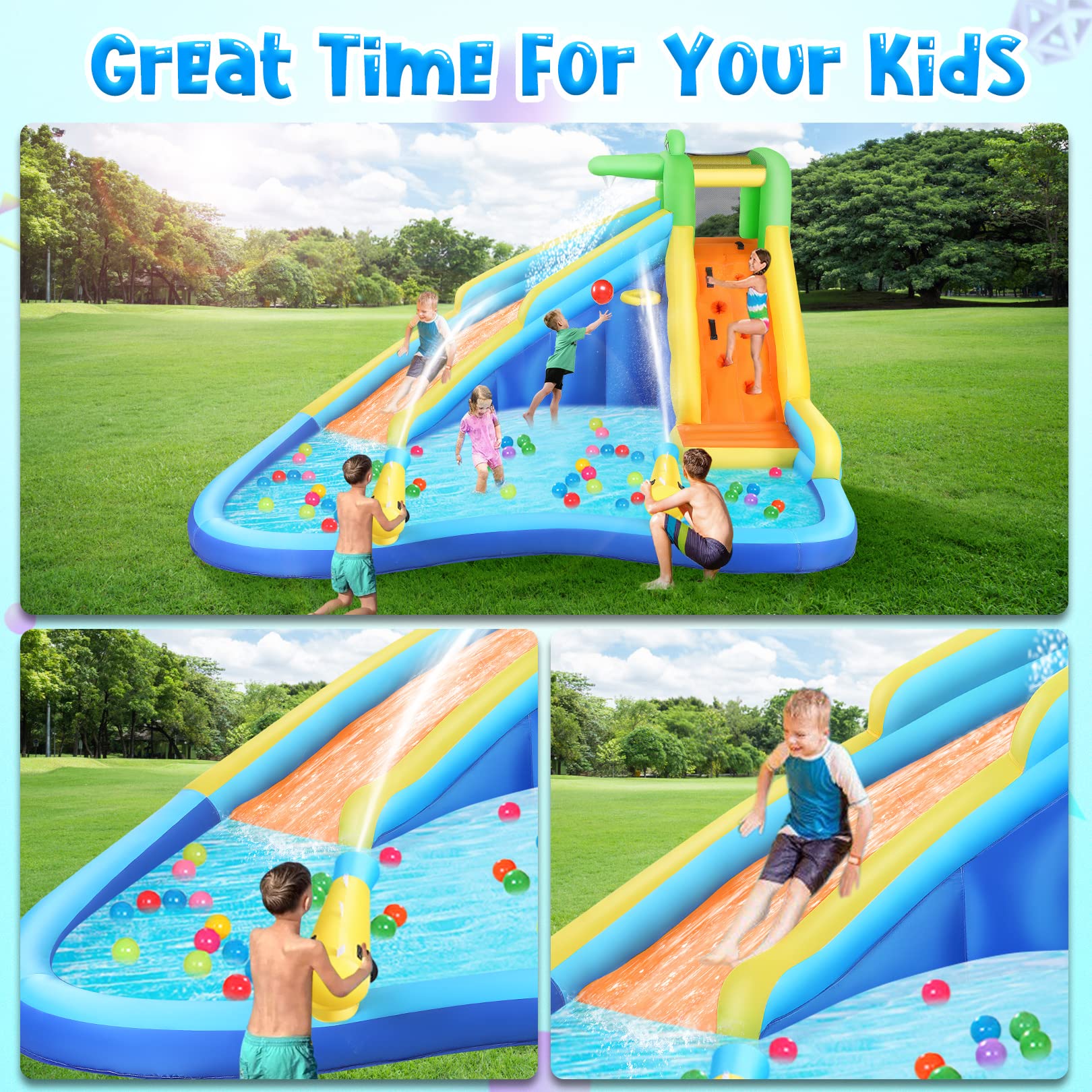 実物 TKコーポレーションWELLFUNTIME Inflatable Water Slide Park with Splash Pool