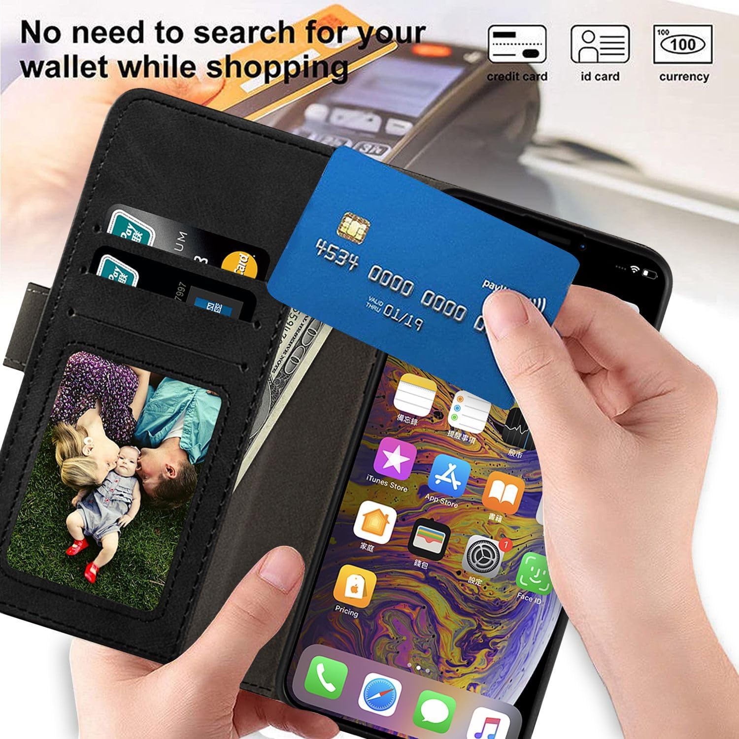 Leather Flip Cover Compatible with Doogee DK10 Wallet Case with Card Slots, Magnetic Closure, Stand Function, RFID Shockproof Folio (Black)