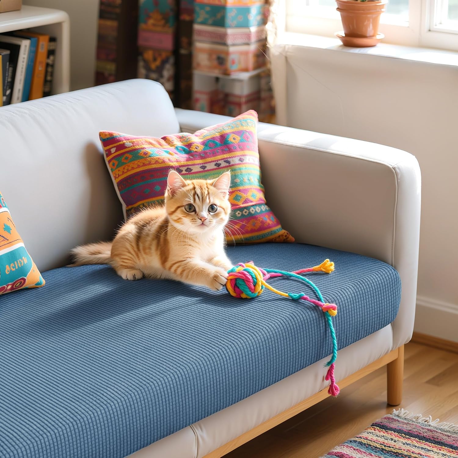Hokway Couch Cushion Covers Stretch Cushion Covers Sofa Seat Cushion Slipcover Cushion Protector(DenimBlue, Large)