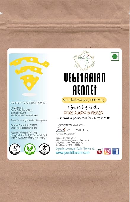 Powdered Vegetarian Rennet | Posh Flavors | 5 Convenient Sachets, Each ...