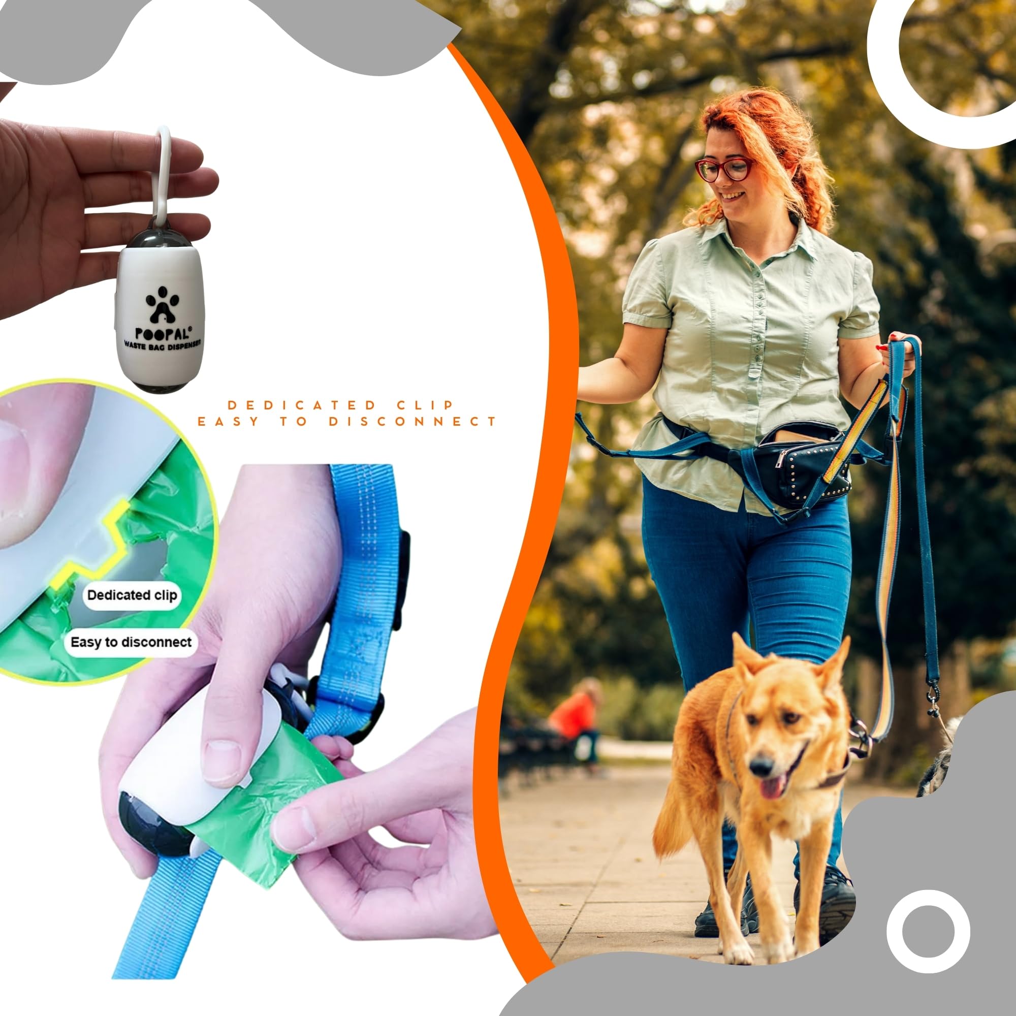 POOPAL Dog Poop Bag Holder – Transparent Capsule Design with Easy-Tear Rolls, Durable Poop Bags for Dogs, Taxin Free Waste Bags, and Silicone Strap (1 Holder + 15 Bags)