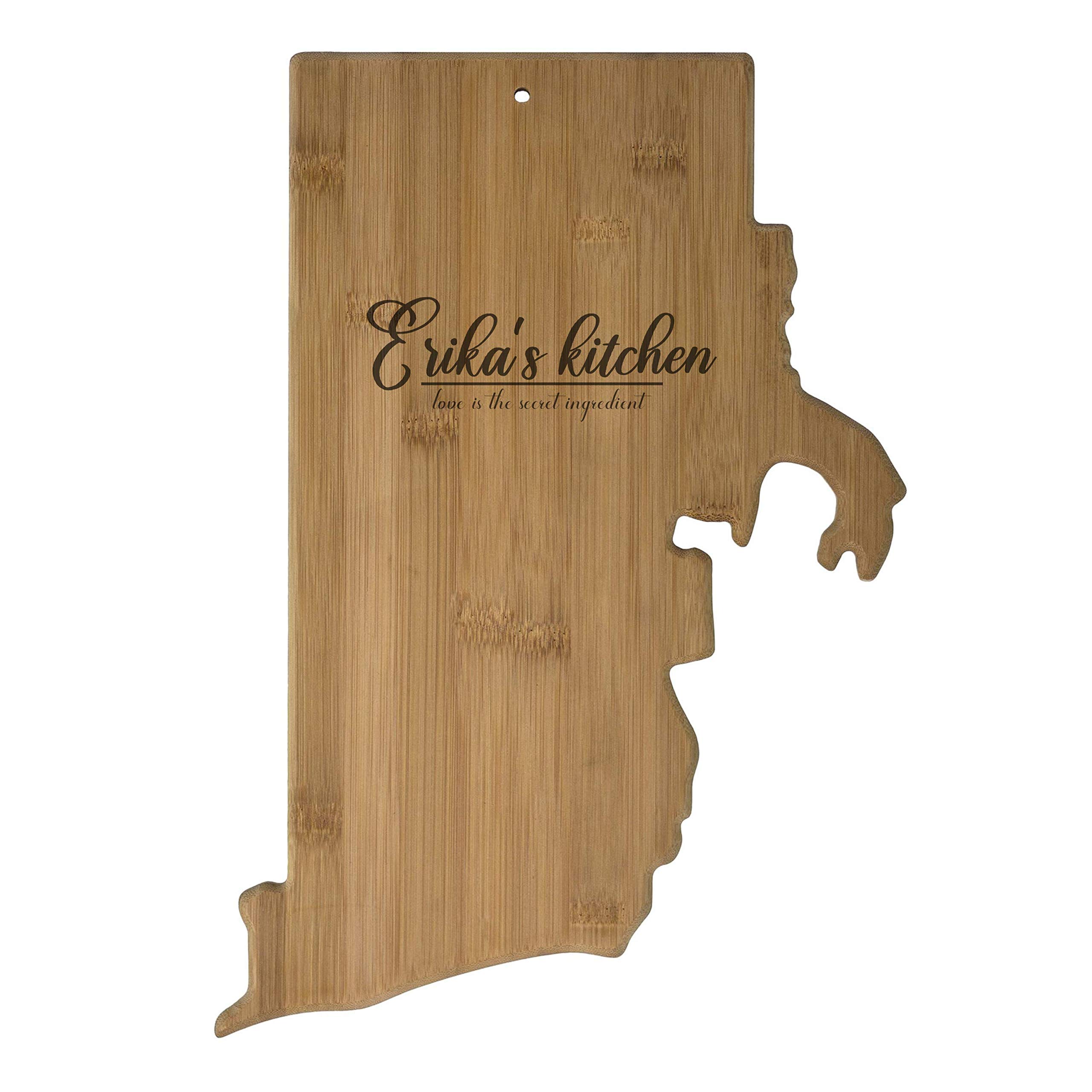 USA Rhode Island State Shaped Personalized Cutting Board | Custom Bamboo Serving & Cutting Board (Rhode Island)