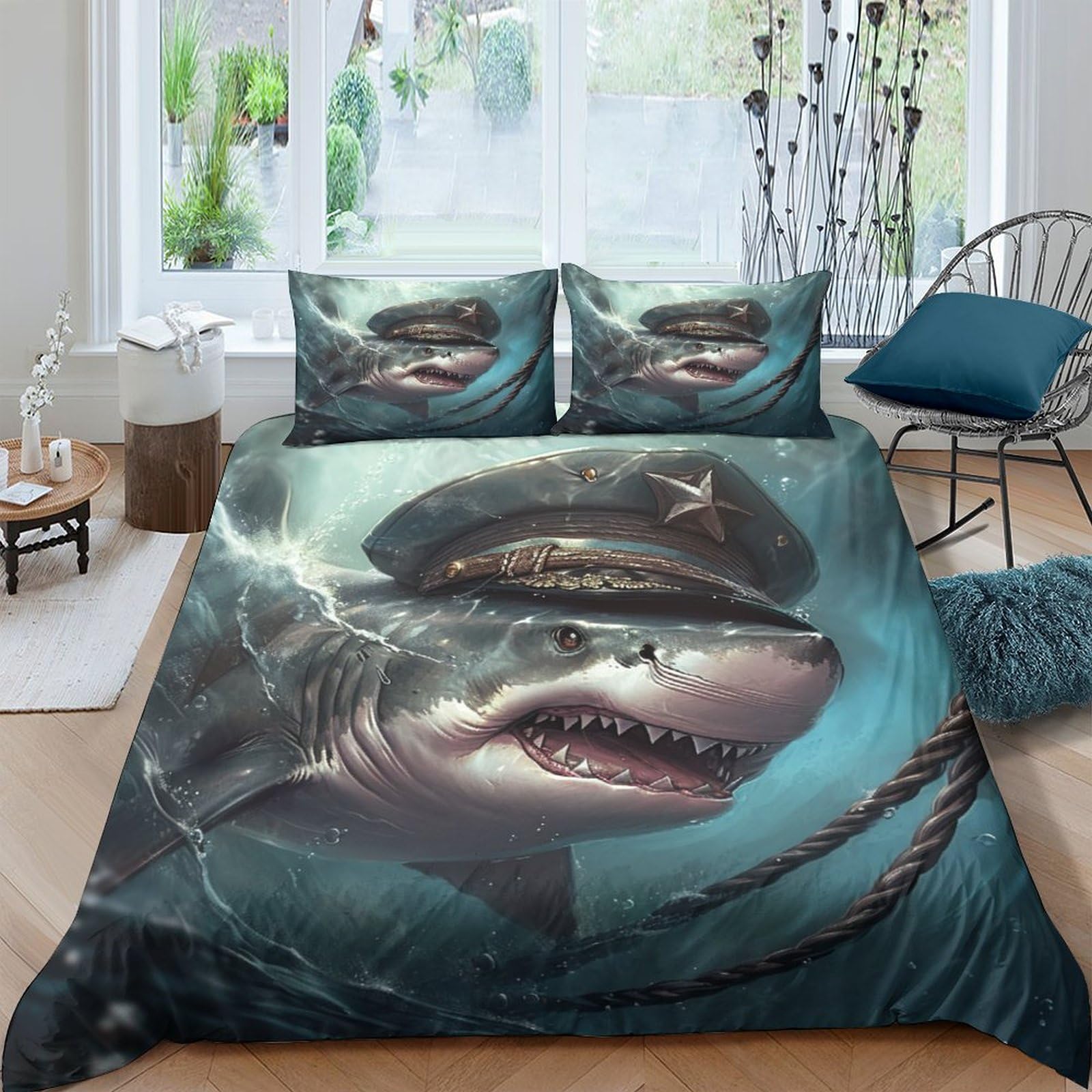 NRAOPEVVD Shark Duvet Cover 3 PCS Hotel Quality Quilt Cover Bedding Set Bed Covers with Pillowcases with Zipper Closure Ultra Soft Anti Allergic Microfiber King（220x240cm）
