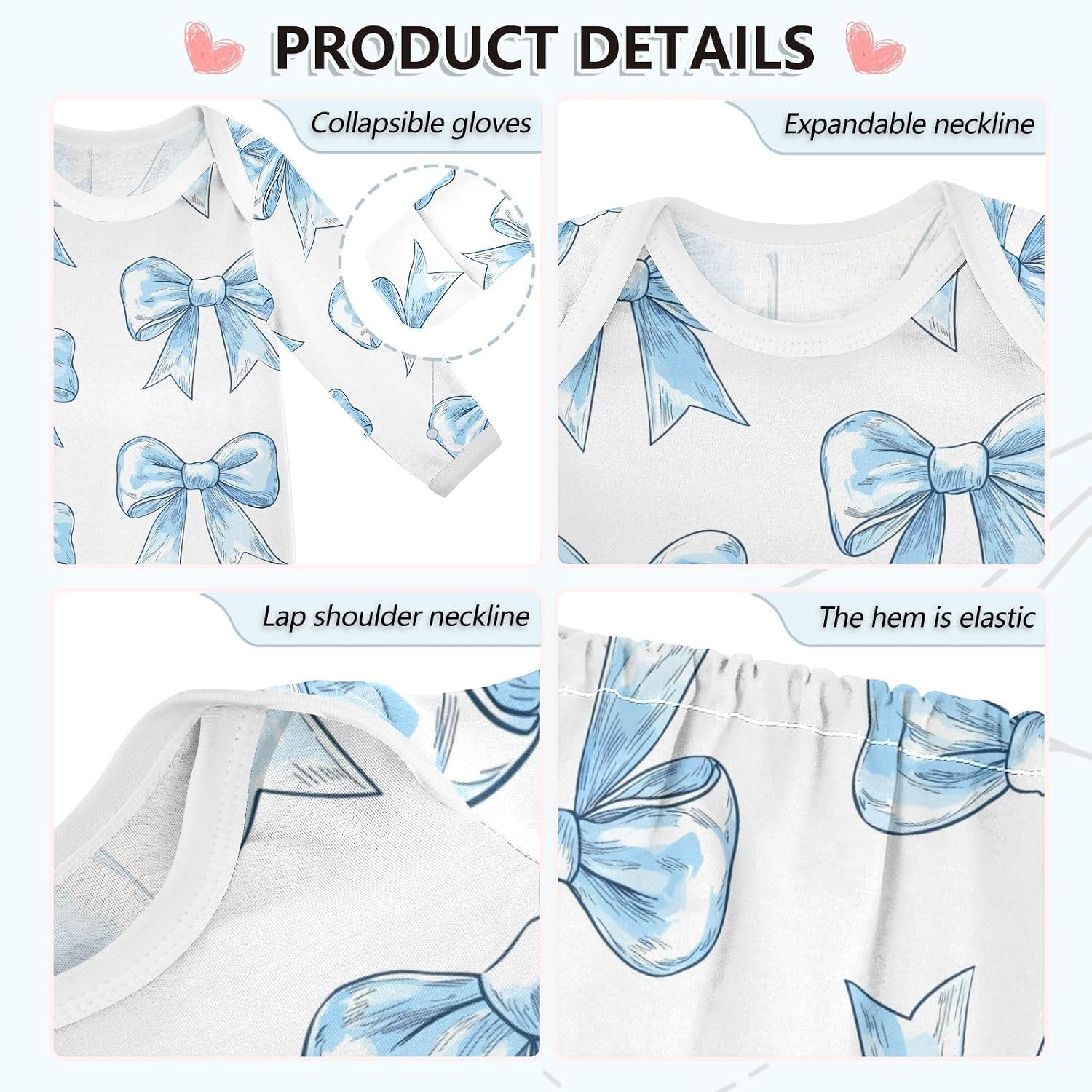 vvfelixl Baby Girl Sleep Gown Light Blue Silk Bow Nightgown for 3-6 Months Baby Nightdress for Newborn Boy Babys Bodysuits