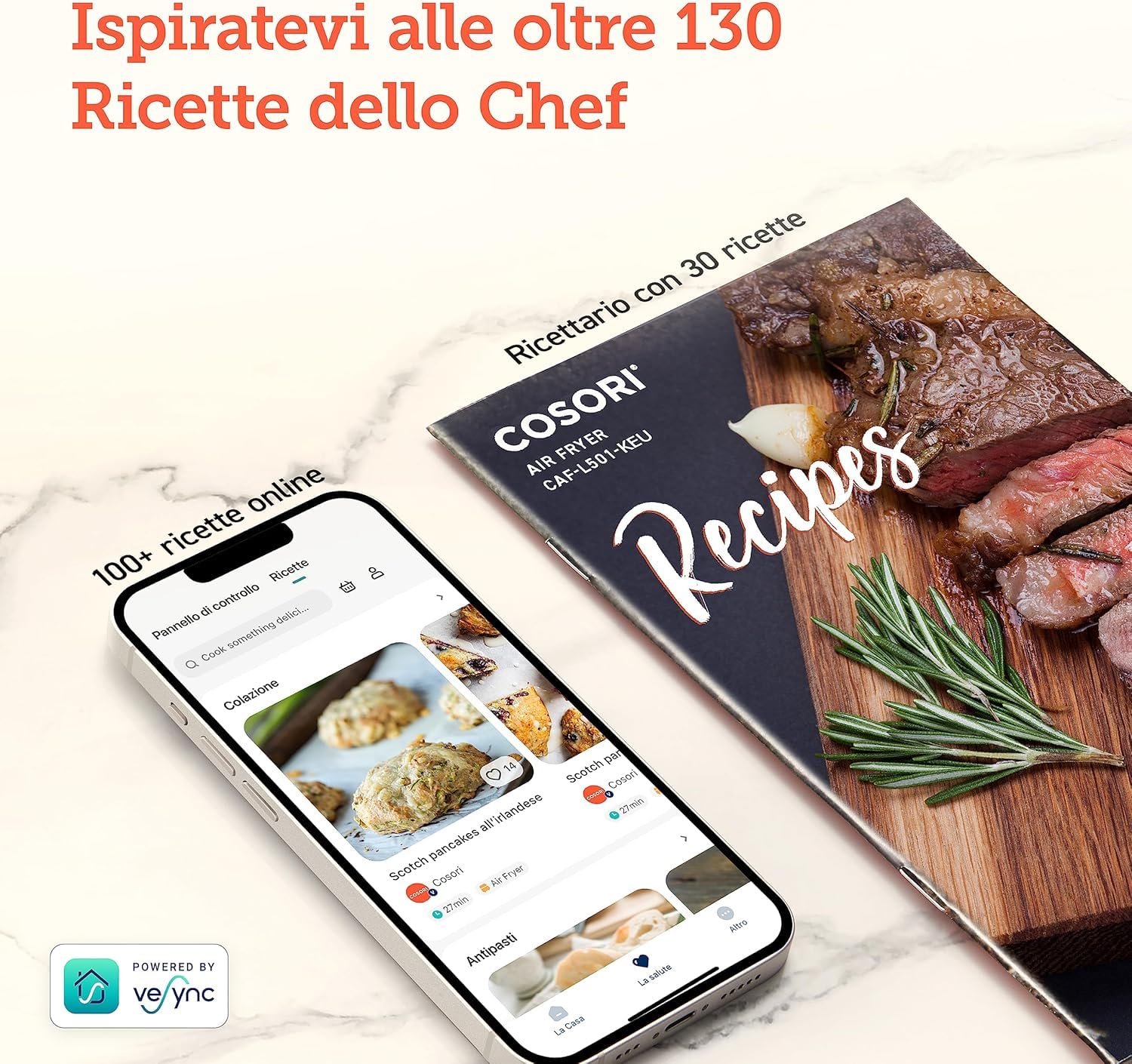 Cosori Friggitrice ad Aria 4,7 Litri, 75-230°C, 9 Preimpostazioni, 1500W | Silenzioso e Risparmio Energetico, Meno Olio&Senza Fumo, Ricettario Italiano, Lavabile in Lavastoviglie, Rumore Sotto i 55dB