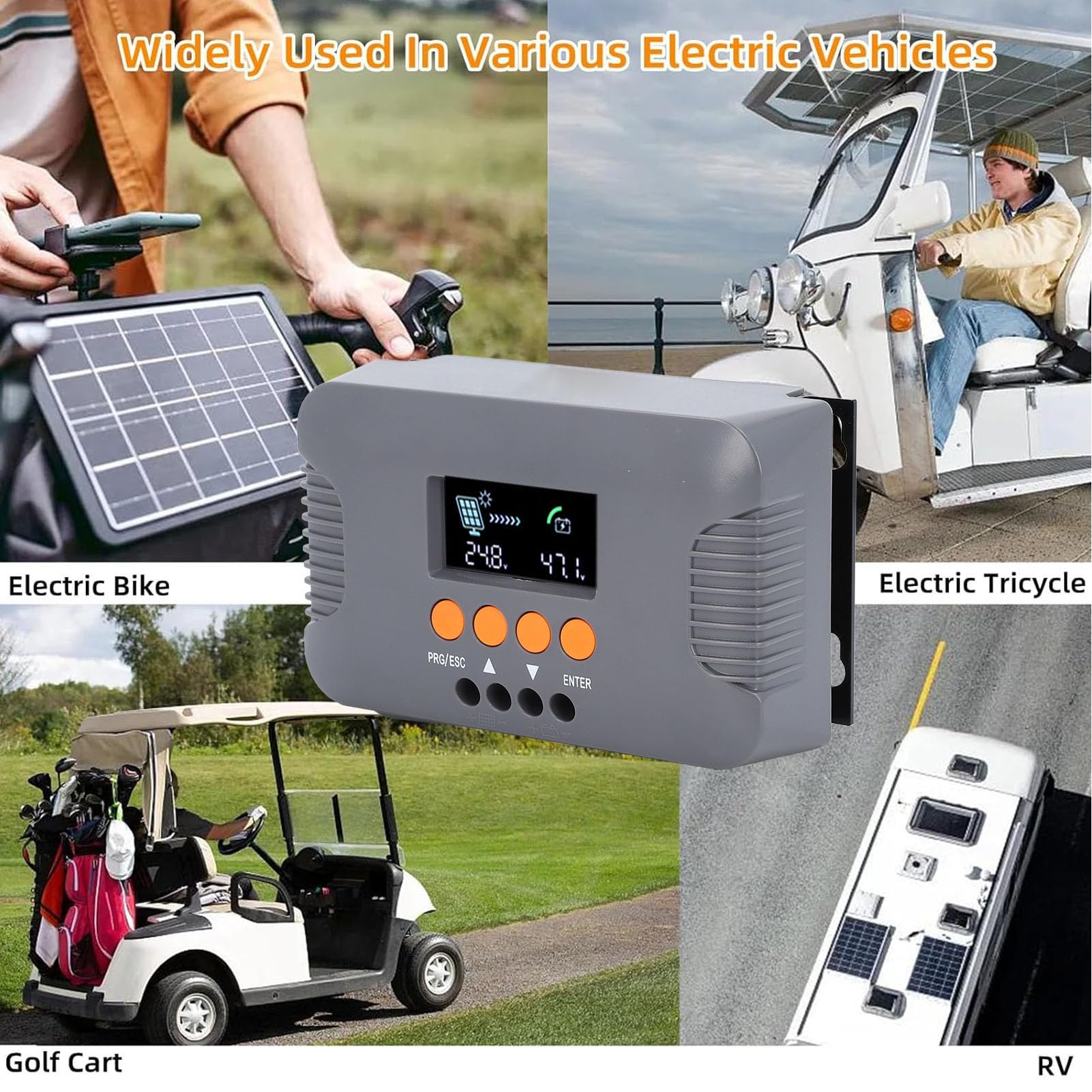 Kontroler ładowania Słonecznego MPPT 10A, Boost do 24V 36V 48V | Wodoodporny kontroler słoneczny, kompatybilny z Bluetooth, do zalanych żelem AGM, pojazdów elektrycznych, turbin wiatrowych