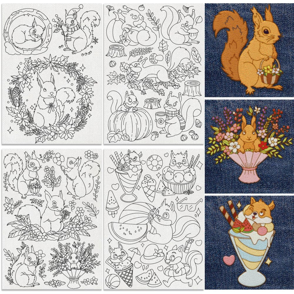 DOODLREAM 20Pcs Squirrel Water Soluble Hand Sewing Stabilizers, 8.3