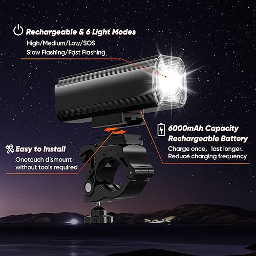 Miniatura 3 de 2025 nuevas luces de bicicleta para montar por la noche, aluminio 1200 lúmenes recargable súper brillante bicicleta faro y luz trasera trasera,