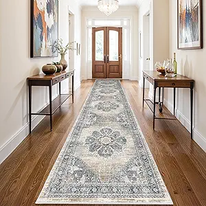 Washable 3x14 Hallway Runner Rug: Soft Kitchen Rug Non Slip Rug Runner with Rubber Backing for Living Room Bedroom Bathroom Non Shedding Farmhouse Carpet Runner Rug (Blue, 3X14)