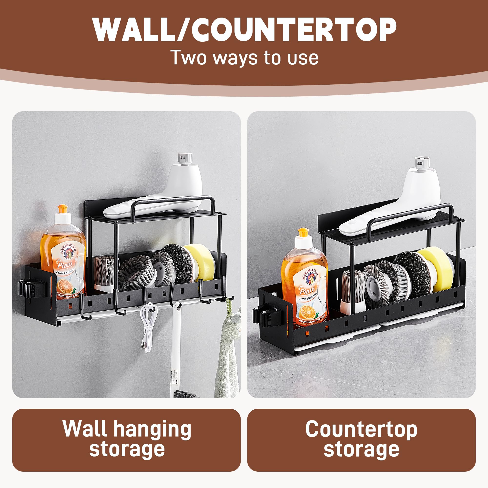 2-in-1 Wall-Mounted & Countertop Electric Cleaning Brush Holder with Waterproof Drip Tray - Image 2