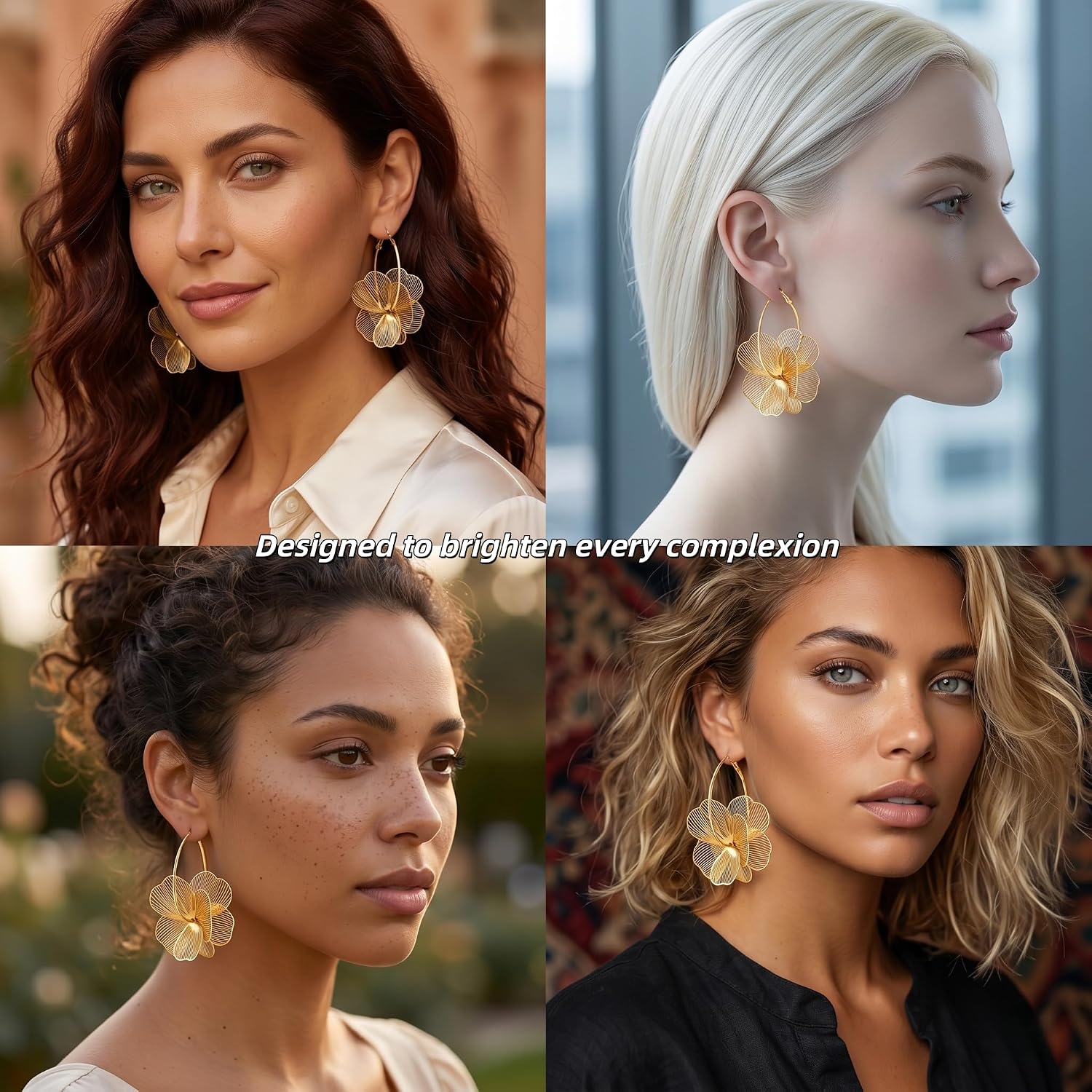 Dangle Flower Gold Earrings for Women, Trendy Statement Hoop Earrings, Gold Floral Drop Earrings Jewelry for Gifts