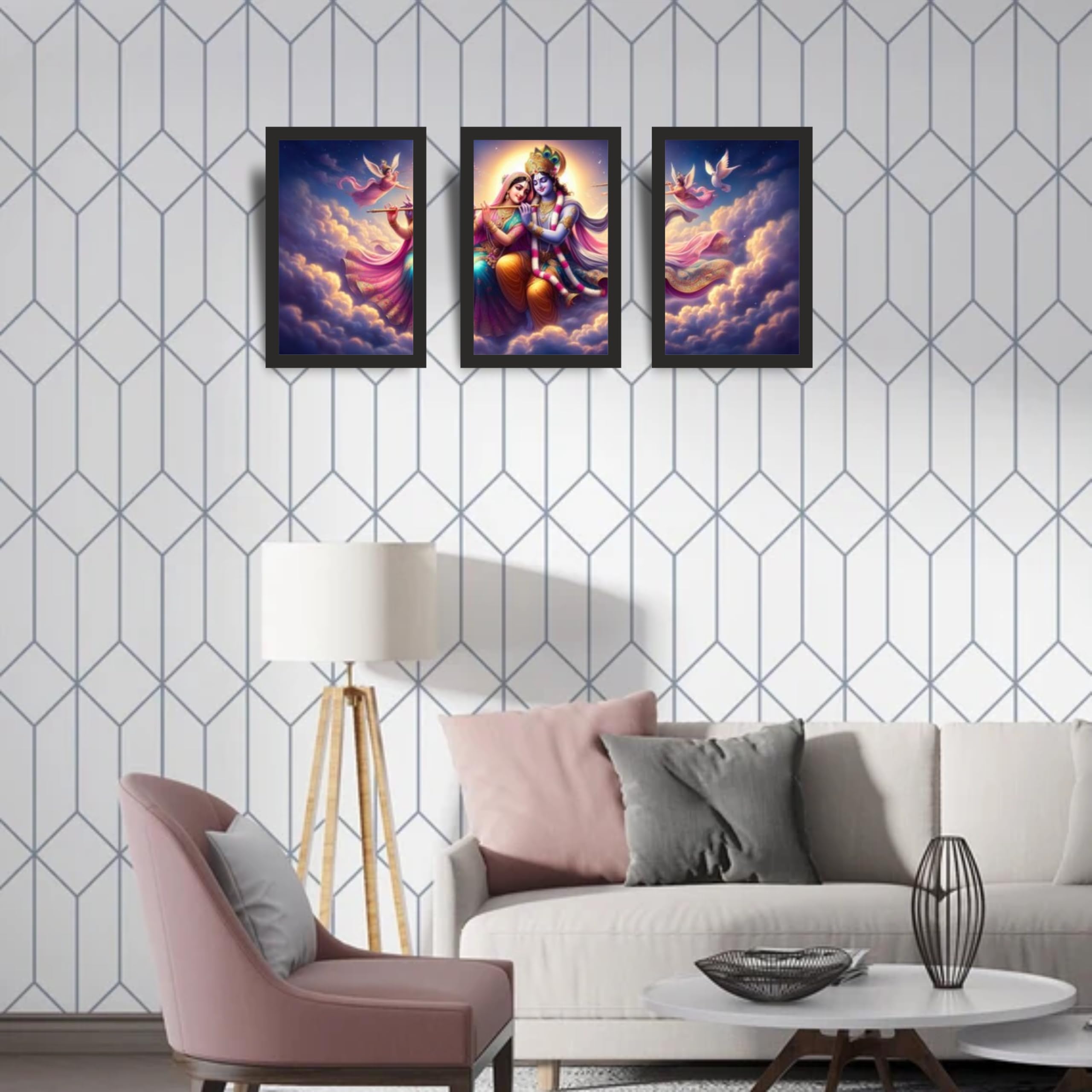 Radha Krishna Heavenly Wall Art Set of 3