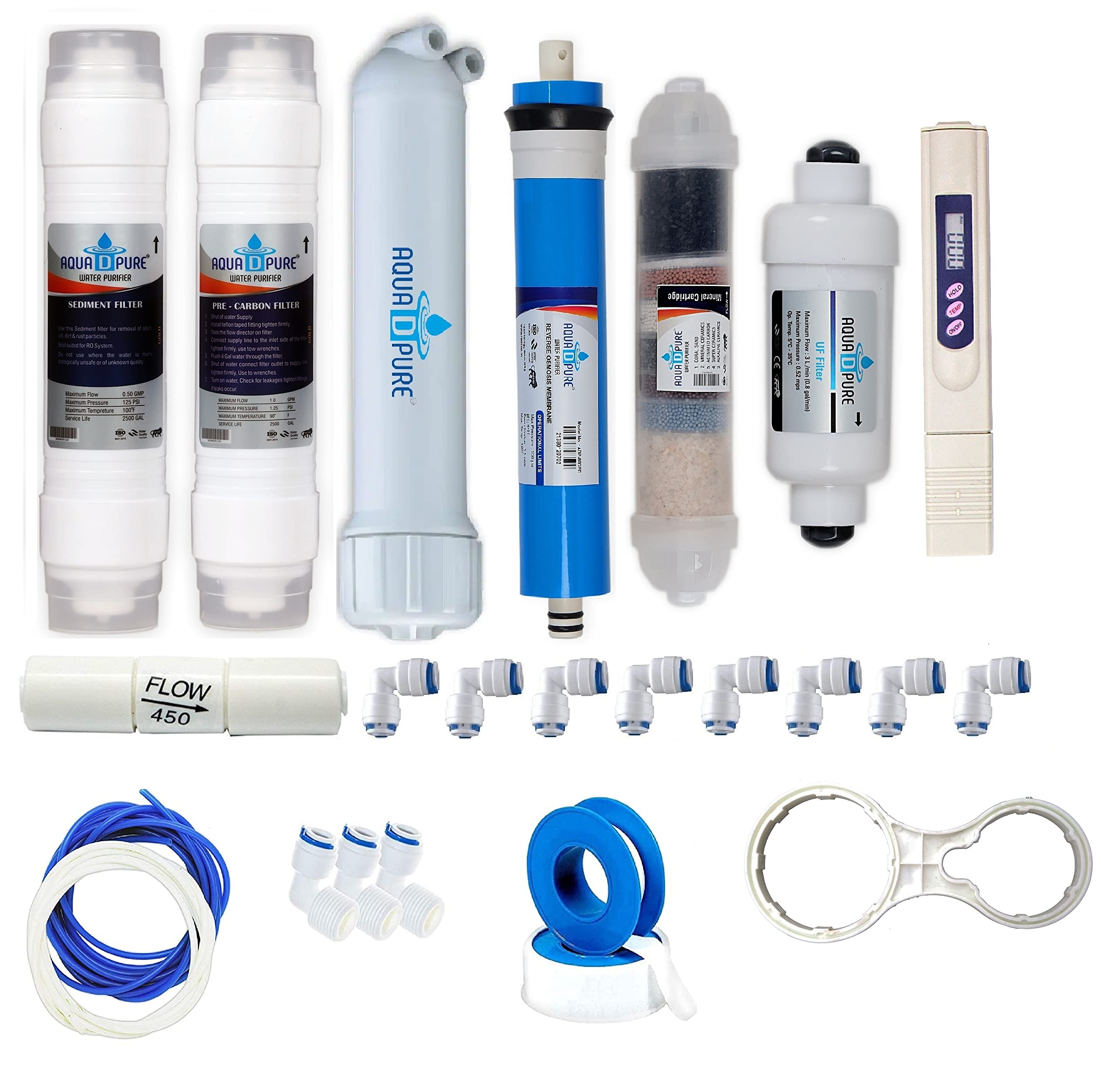 AQUA D PURE complete Ro purifier filter service kit of 100 GPD membrane water with all accessories (Full Service KIt With 02 Inline) (B09CTSW1CT) Amazon Price History, Amazon Price Tracker