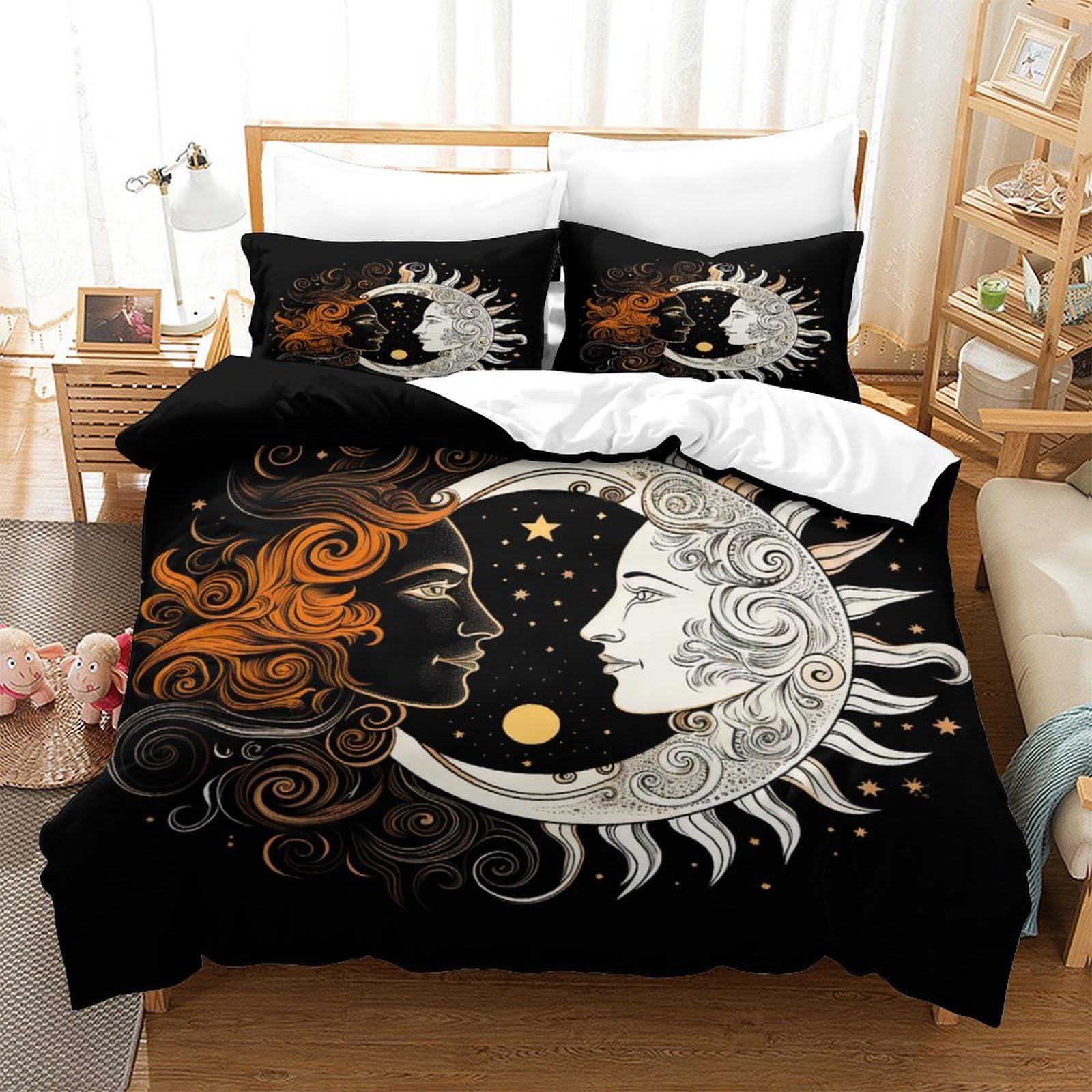Enyisiyulo Boys Style-6 Duvet Cover Set Moon And Sun 3D Print Duvet Quilt Cover Amazing Moon And Sun Soft & Cosy Breathable Comforter Covers For Kids Teens Youth Double（200X200cm）