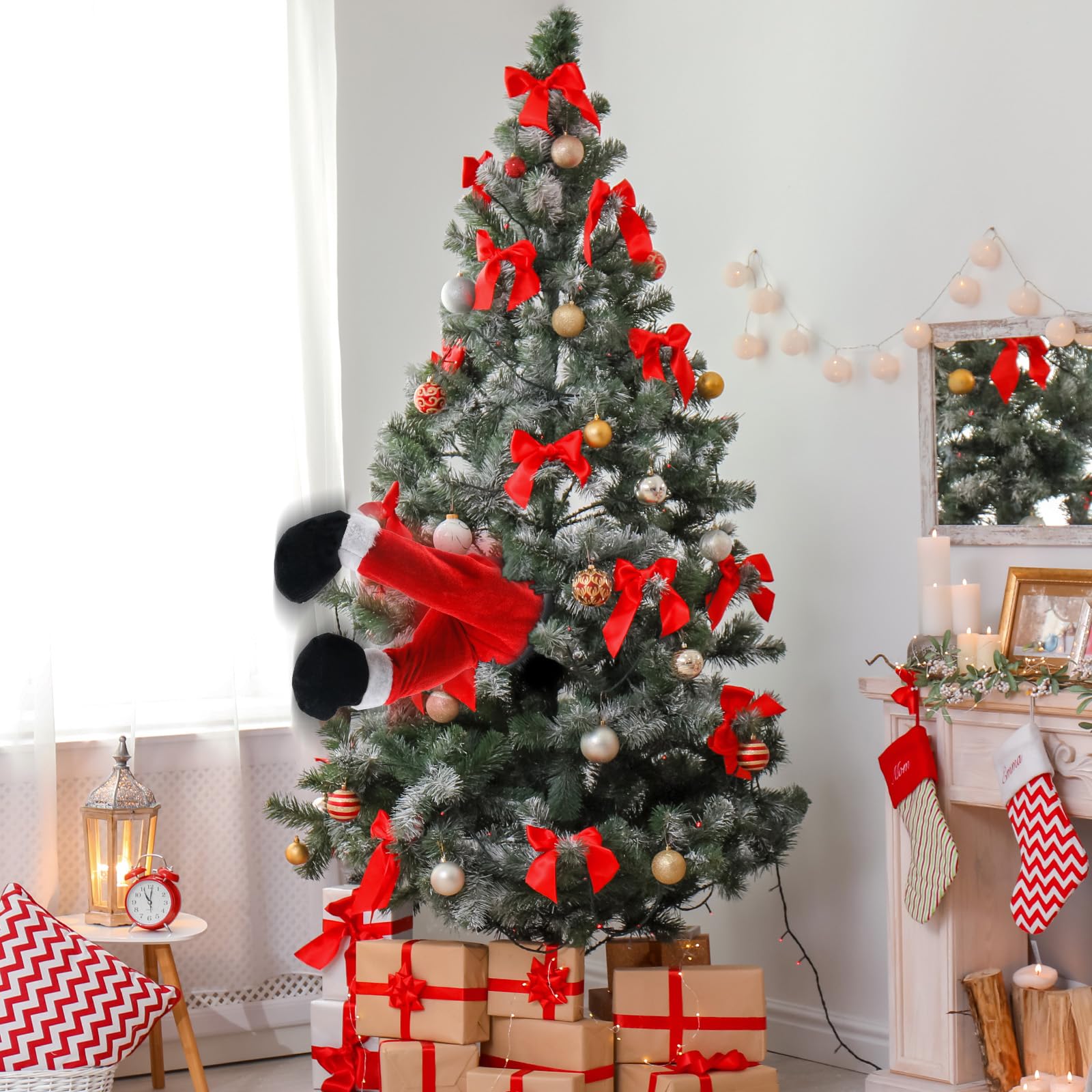 Jambes de Père Noël Animée, Décoration d'arbre pour Les Jambes du Père Noël avec Support, Ornements Suspendus Décoration De Noël