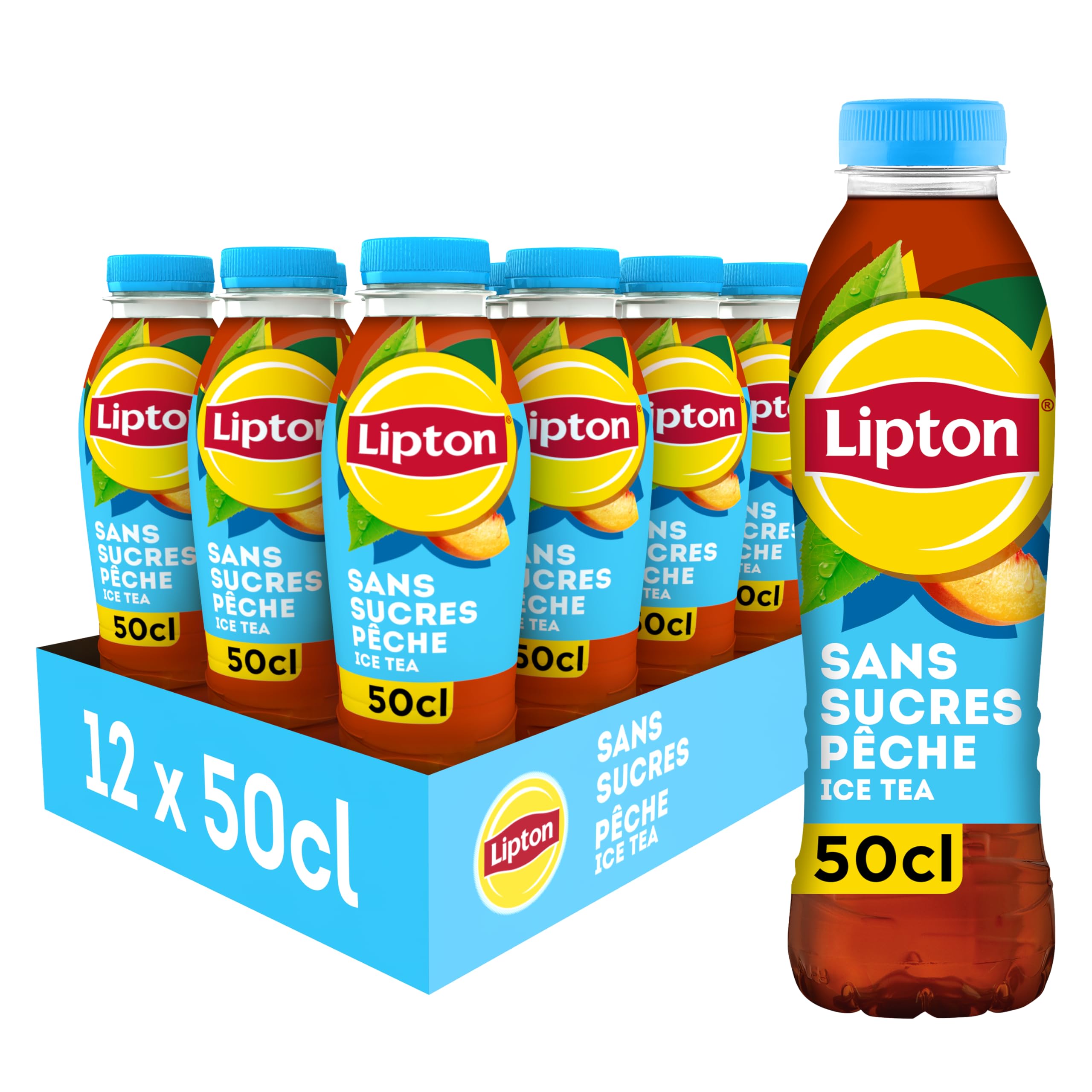 LIPTON Ice Tea Thé Glacé Sans Sucres Saveur Pêche - Lot de 12x50cl