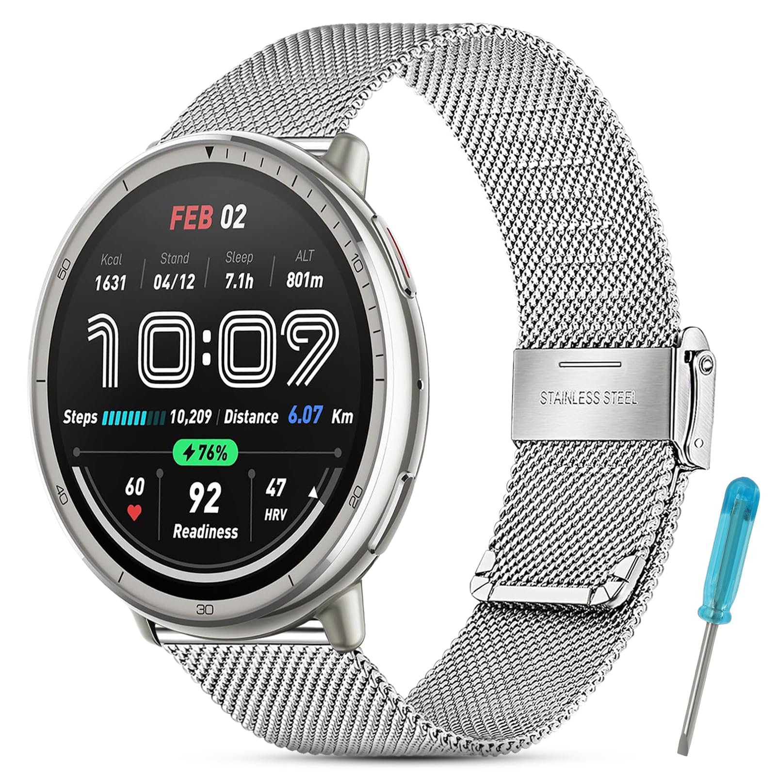 Correa de Metal Compatible con Amazfit Active2 / Active / GTS4 / GTS3 / GTS2 / GTS, 20mm Pulseras de Repuesto de Acero Inoxidable, Seguro y Anti-Aflojamiento, Doble Cierre de Seguridad