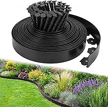 Garden Edging Border, 33FT/10M Black Flexible Plastic Lawn Edging with 30 Reinforced Pegs, 4.6CM High Lawn Edging Border - Easy Dig & Cut Installation for Flowerbeds, Lawns & Pathways