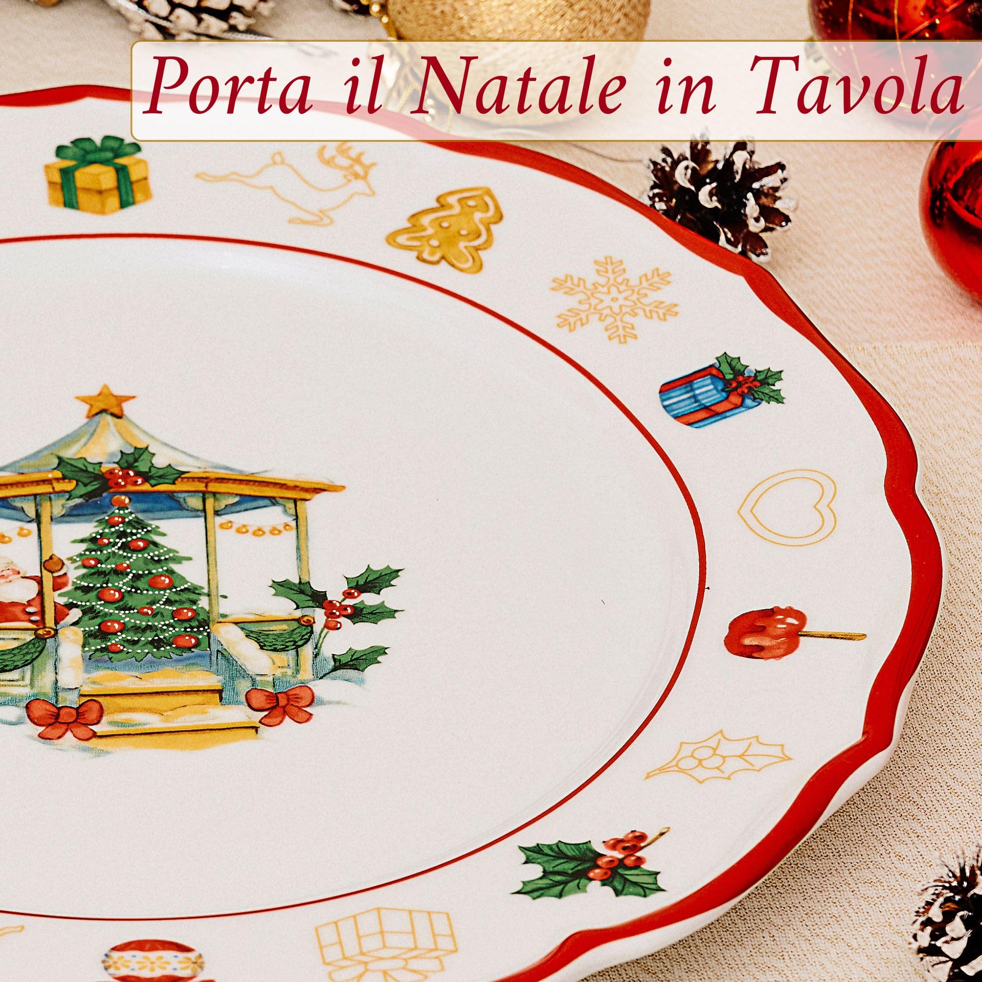 NAMAI - Piatto Panettone Natalizio 33 CM, Porcellana Resistente, Eleganza Natalizia, Adatto In Lavastoviglie e Microonde, Piatti Natalizi, Idea Regalo (Piatto Panettone)