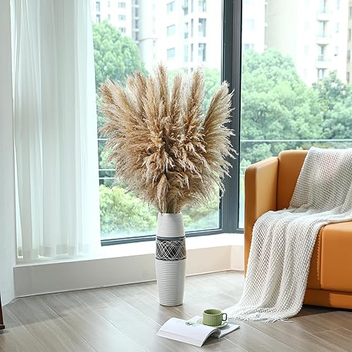 Miniatura 4 de 12 tallos de 46 pulgadas de alto, decoración de hierba de pampa grande y esponjosa para jarrón de suelo, boda, baby shower, fiesta, granja,