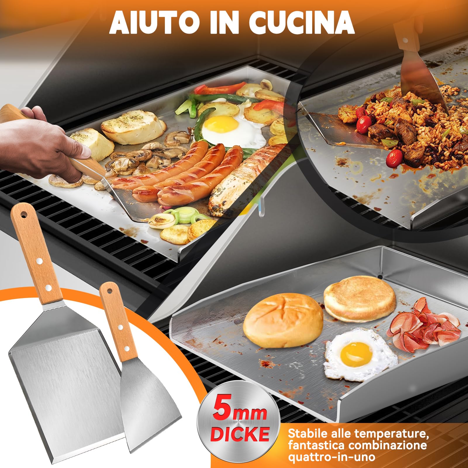 Plancha In Acciaio Inox 40,5x31cm Spessore 5mm - Perfetta Per Griglie A Gas E Carbone - Foto 12