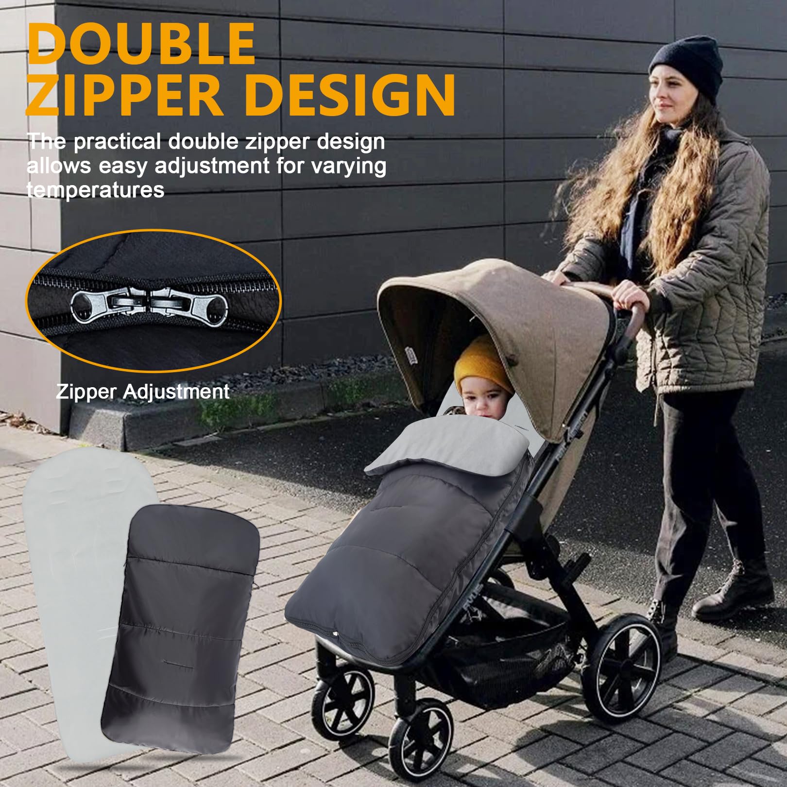 Universal Footmuff for Stroller,Warm and Cozy Pushchair & Pram Footmuffs,Waterproof and Windproof Footmuff with Coral Fleece Lining,Universal Cosy Toes Fits Most Buggies and Strollers (Grey) - Image 4