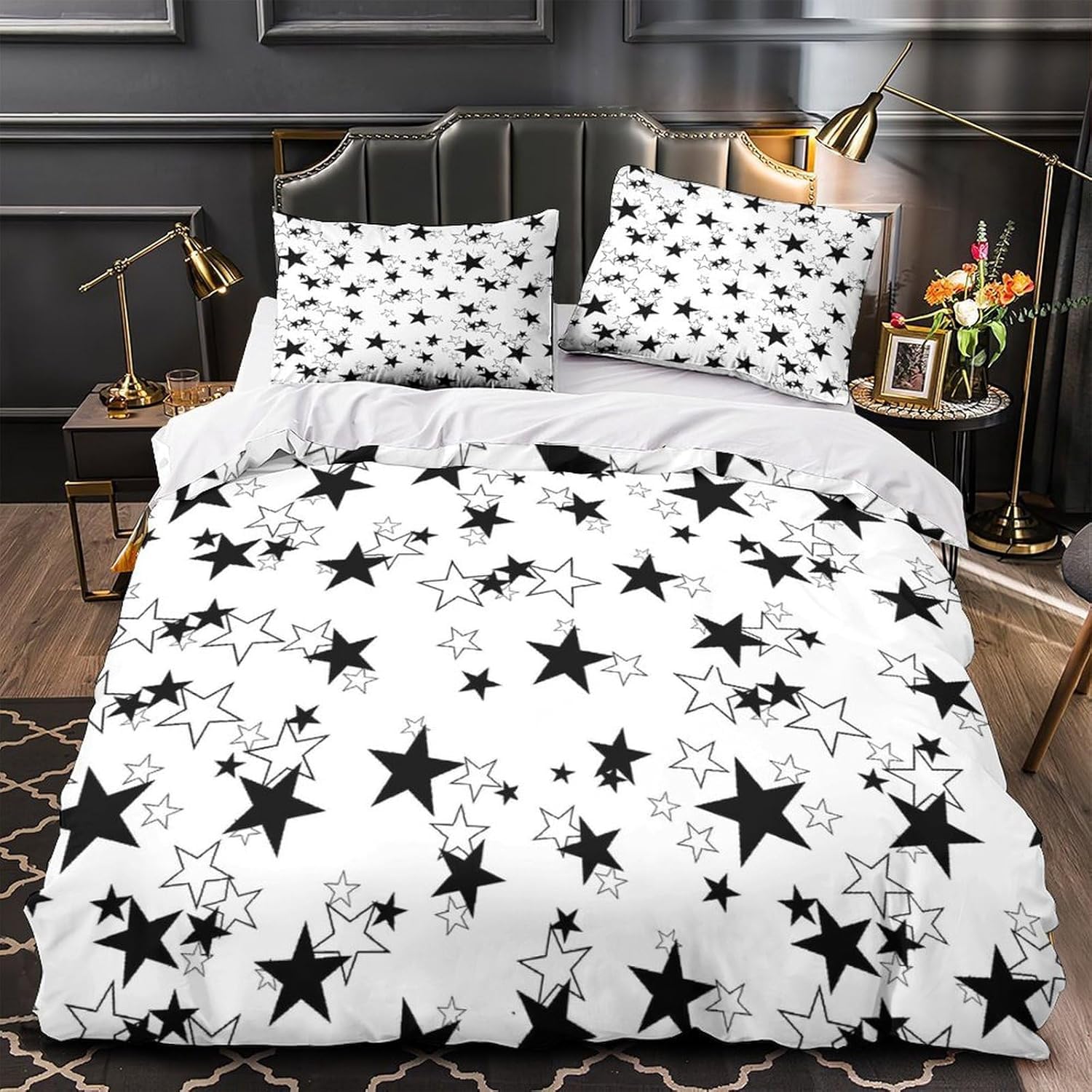 Funda Nordica Cama 135/150 Estrella Ropa de Cama 3D Minimalista Moderno Microfibra Suave 3 Piezas Include 1 Fundas Nórdica 220x240 cm y 2 Fundas de Almohada 50x75cm C-1658