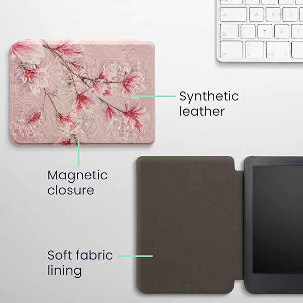 kwmobile Étui Compatible avec Kobo Clara 2E Coque - Étui à Rabat magnétique Tablette eReader Similicuir - Rose Clair-Blanc-Rose Ancien - 5
