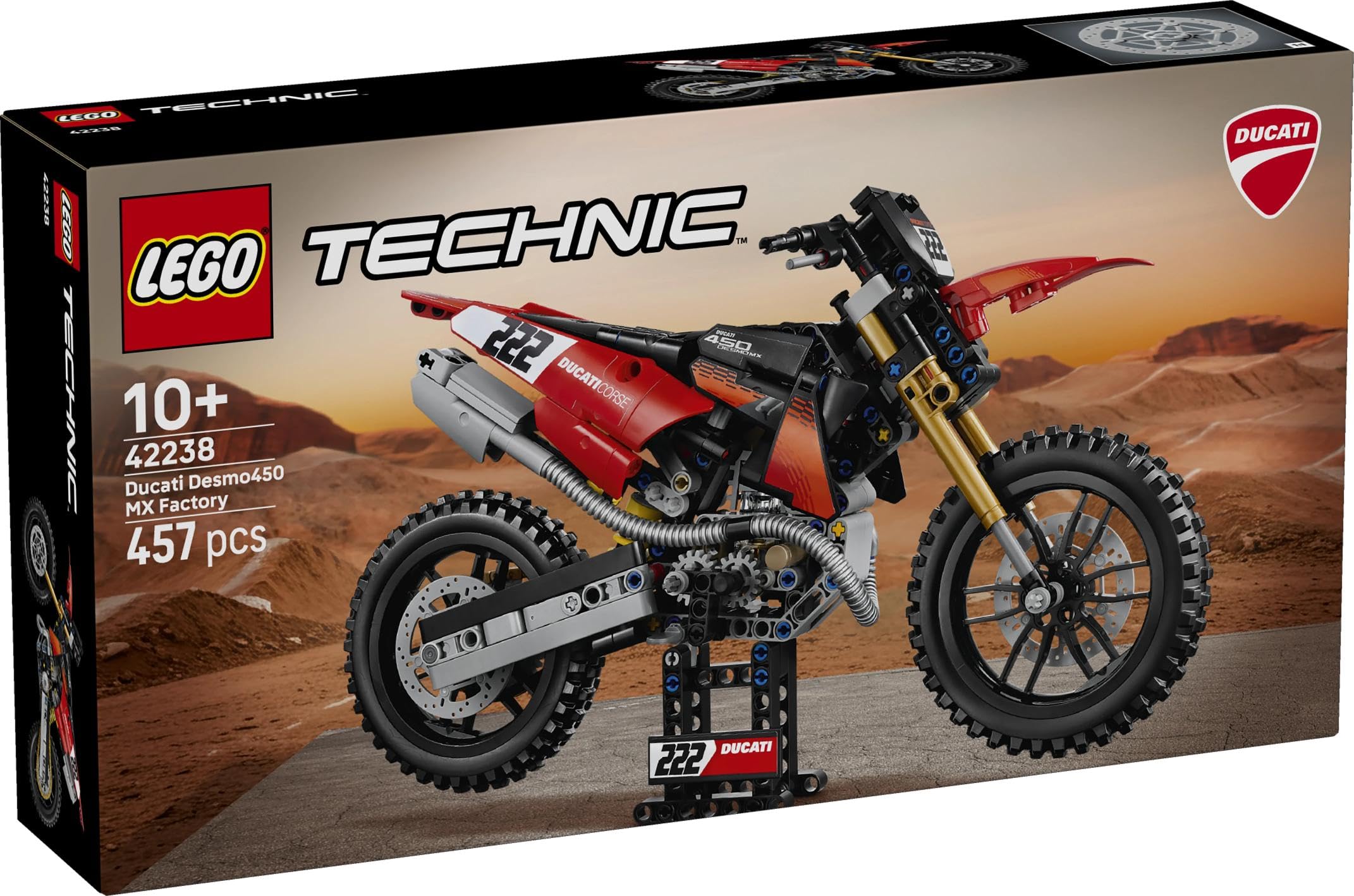 LEGO Technic Moto Ducati Desmo450 MX Factory - Kit di Modellismo - Moto Giocattolo con Motore a Cilindri e Sospensioni - Decorazione Cameretta - Regalo per Bambini da 10 Anni in su da Collezione 42238