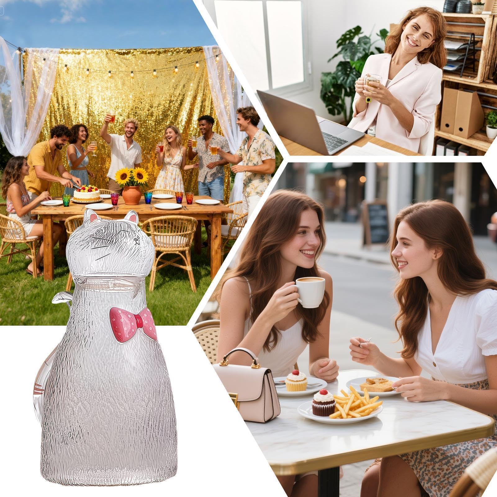 Glaskrug für Tee 1800 ml Süßer Katzenwasserspender mit Henkel | -Kanne für Kaffee Milch Saft Getränke Esstisch Arbeitsplatte Wohnzimmer Küche Büro Party