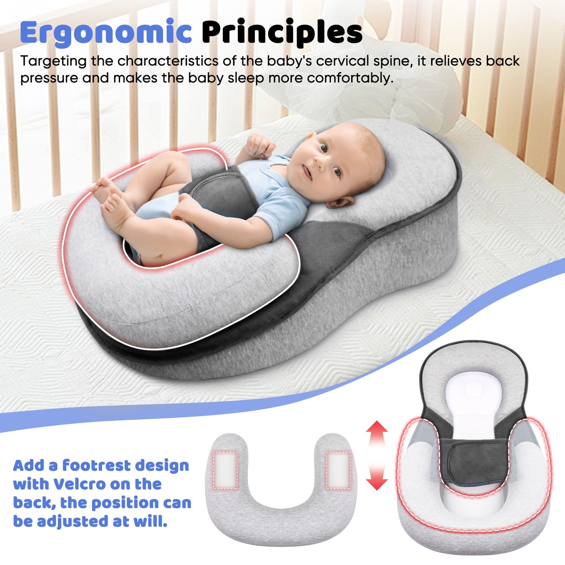 Dream Nest Baby-Schlafbett, leicht zu reinigen, 15° Neigung zur Linderung von Koliken und Reflux, hypoallergen, 0–1 Jahr