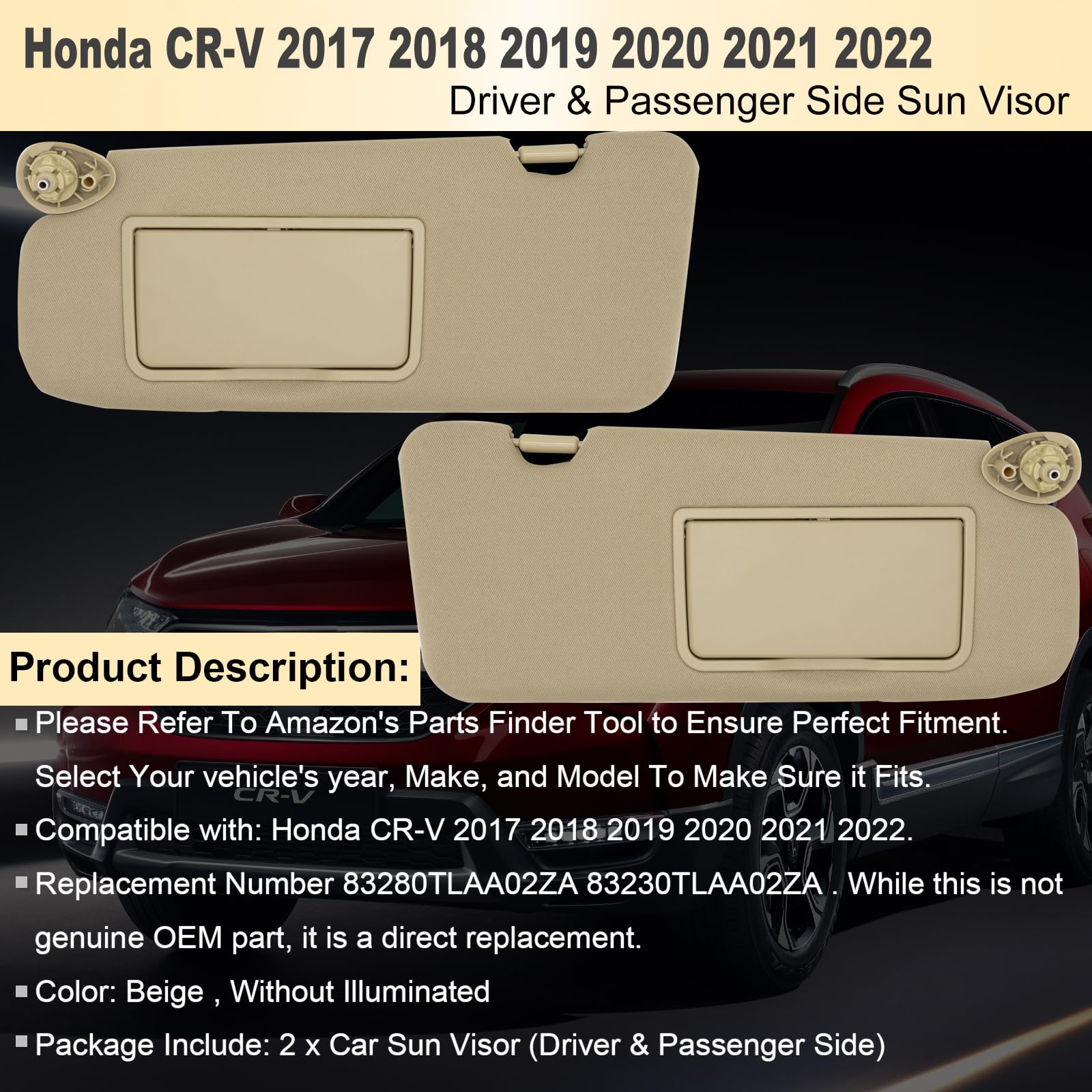 OEM 2015-2016 Honda CR-V Left Driver Side Sun Visor – Gray, Illuminated, Tested
