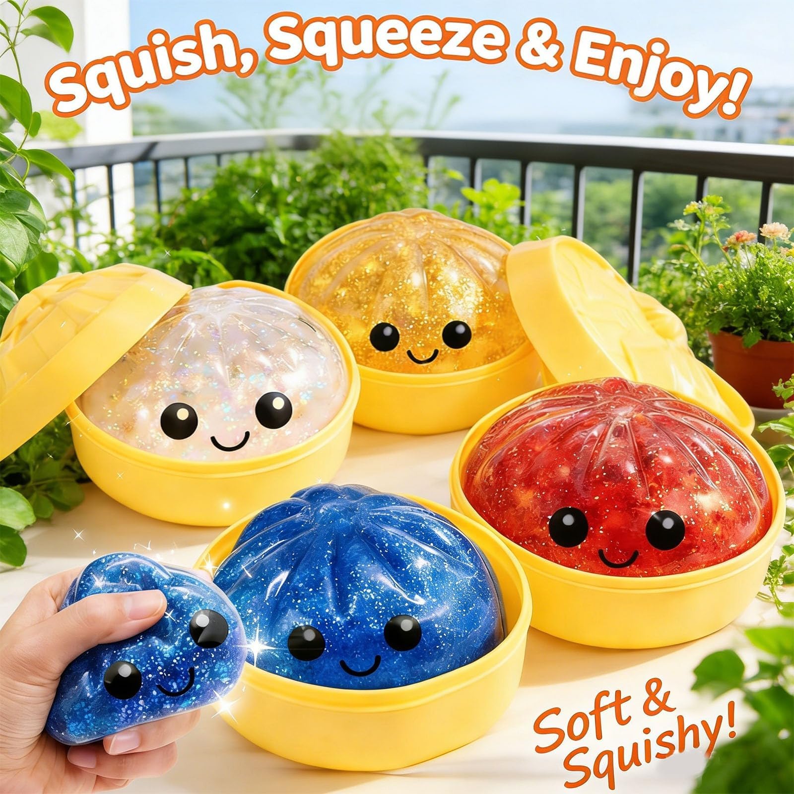 Glitter Dumpling Squishy Toy With Steamer Box, Cute Dumpling Squishies Stress Ball, Soft Squeeze Decompression Dough - Image 4