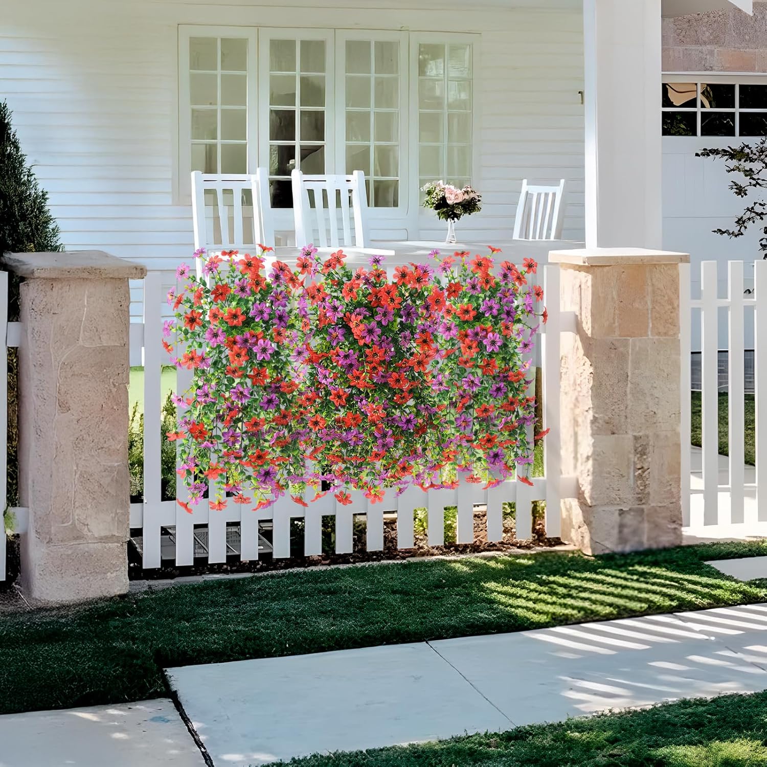 Artificial Fake Flowers Plants for Outdoor Spring Summer Decoration, 2 PCS Faux Silk Daisy Flower UV Resistant Look Real for Outside Patio Porch Garden Balcony Home Summer Decor(Red Purple) - Image 2