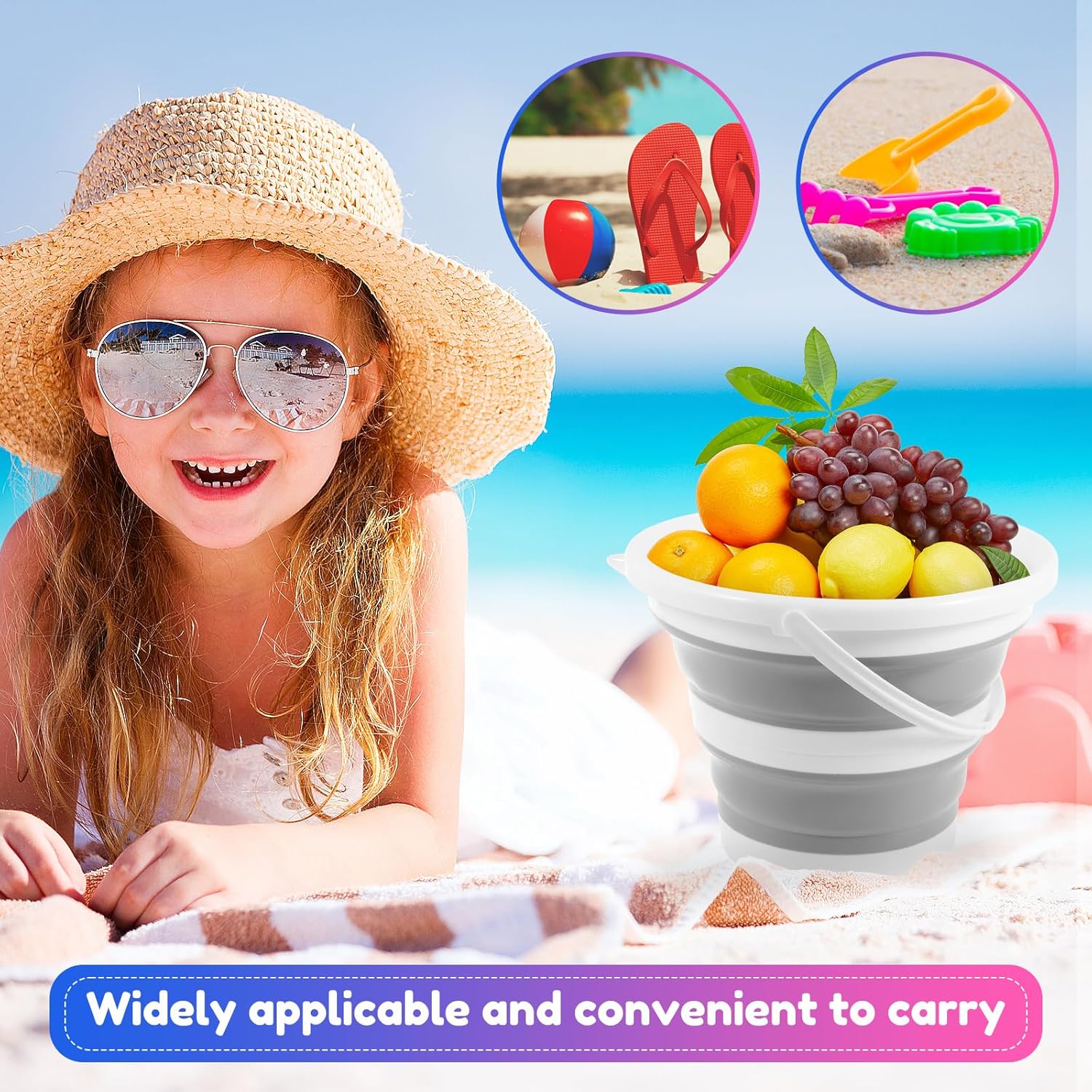 3Pcs Collapsible Bucket 10L Foldable Portable Beach Smooth Foldable Water Space Saving Sand Bucket for Outdoor Camping Fishing Car Wash