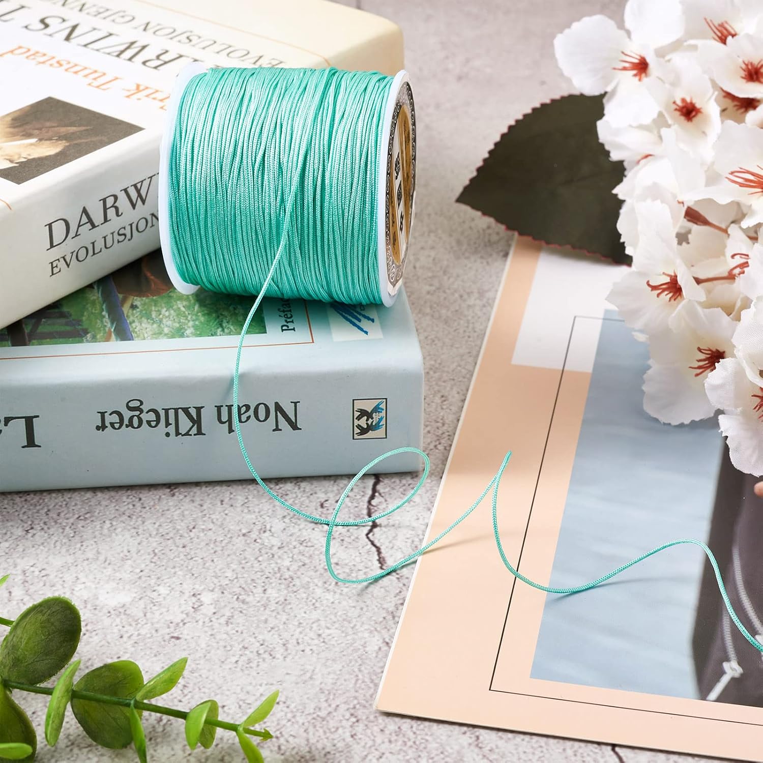Cheriswelry 100M 0.8mm Nylon Beading Cord Aquamarine Chinese Knotting Rattail Macrame Thread String Roll for Jewelry Making Kumihimo Wrapping Supplies DIY Crafts image 5