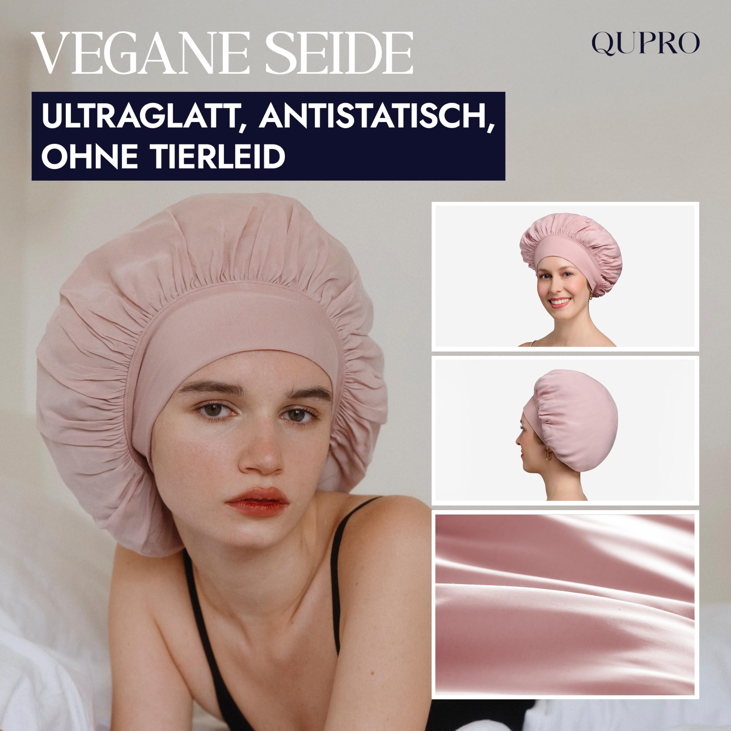 Vegane Seidenhaube zum Schlafen I Rutschfestes Bonnet zum Schutz von Locken & Frisuren - Verhindert Frizz & Haarbruch I Schlafhaube aus veganer Seide - Idealer Haarschutz für die Nacht