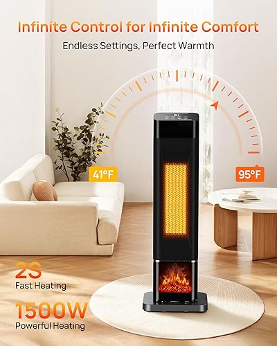 Miniatura 3 de AKIRES Calentador de espacio de 1500 W, calentador eléctrico para interiores, oscilación de 70, control remoto, temporizador de 24 horas, bloqueo