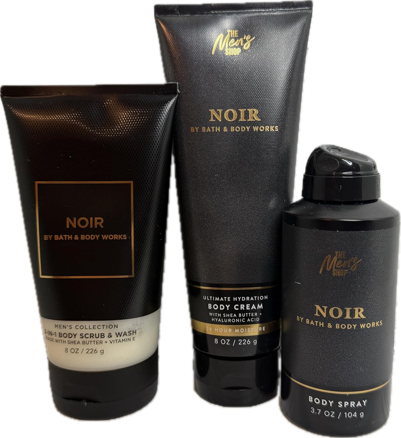Bath and Body Works Men's Noir Ultimate Hydration Body Cream, Scrub, Spray Set of 3