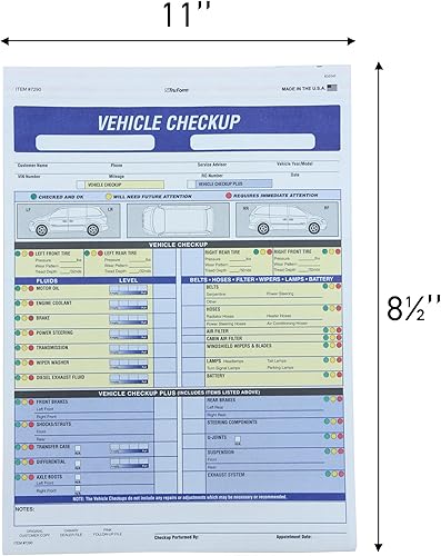 Miniatura 2 de SSWBasics Formulario de inspección del vehículo de 17/27 puntos, 8 1/2 pulgadas de alto x 11 pulgadas de ancho, paquete de 100