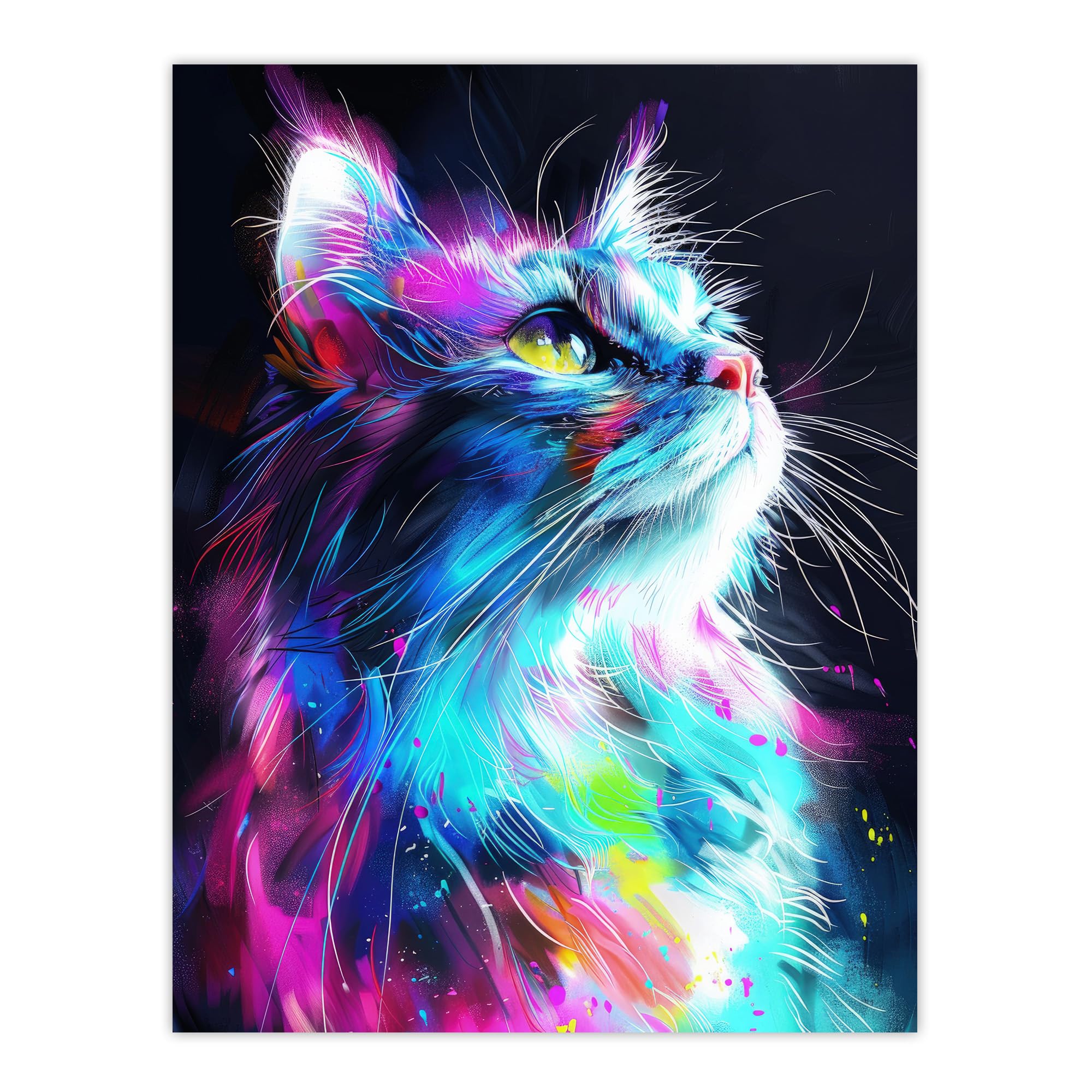 Artery8 Birman Cat Lover Neon Glowing Blue Pink Portrait For Living Room Extra Large XL Wall Art Poster Print