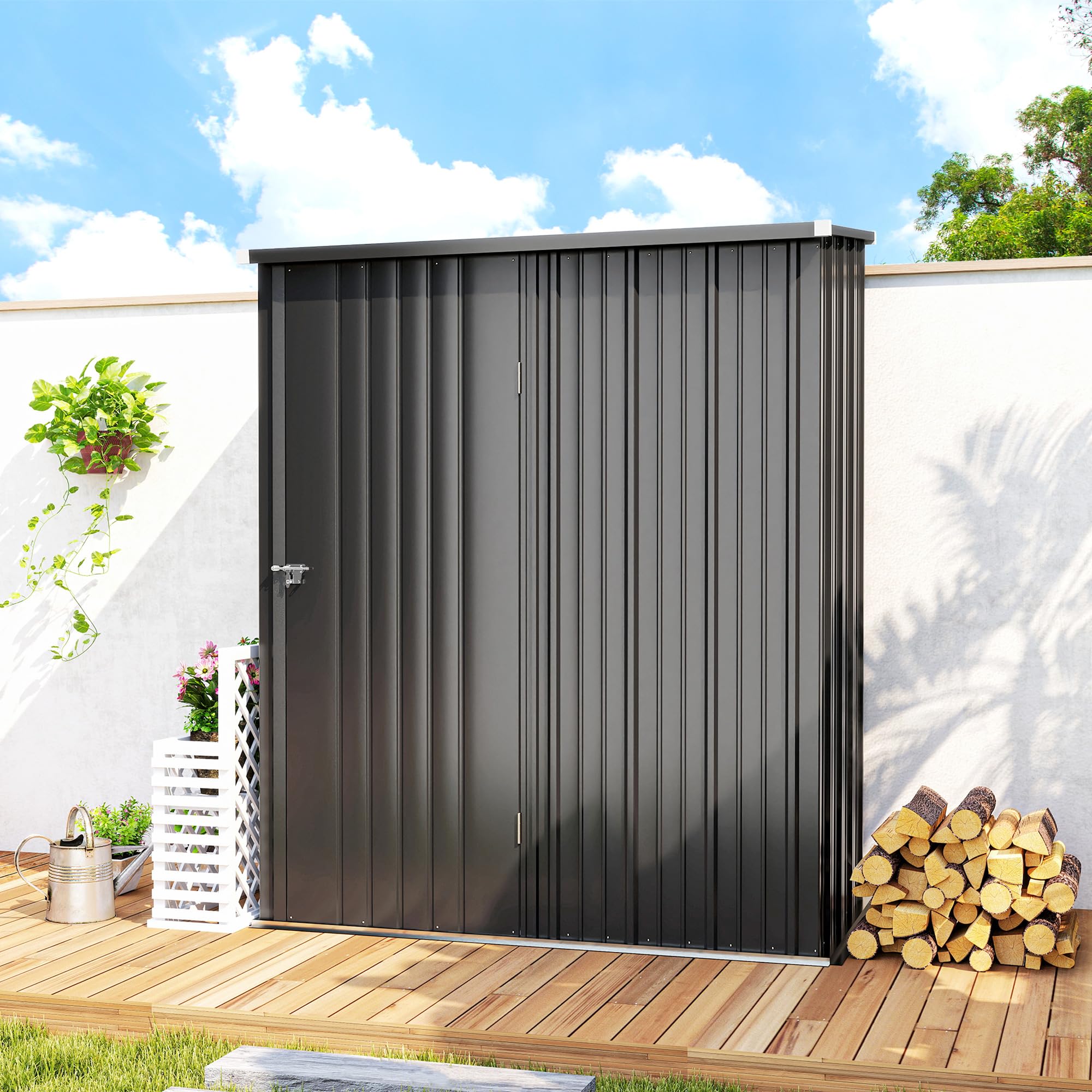 Outsunny 5' x 3' Outdoor Storage Shed, Steel Garden Shed with Single Lockable Door and Gloves, Tool Storage House for Backyard, Patio, Lawn, Black — view 8
