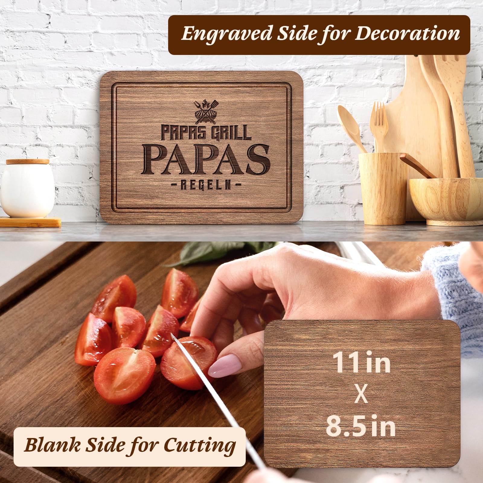 Juratar Tabla de cortar de madera de nogal con ranura para jugo, regalo para el día del padre, de madera, como regalo de cumpleaños