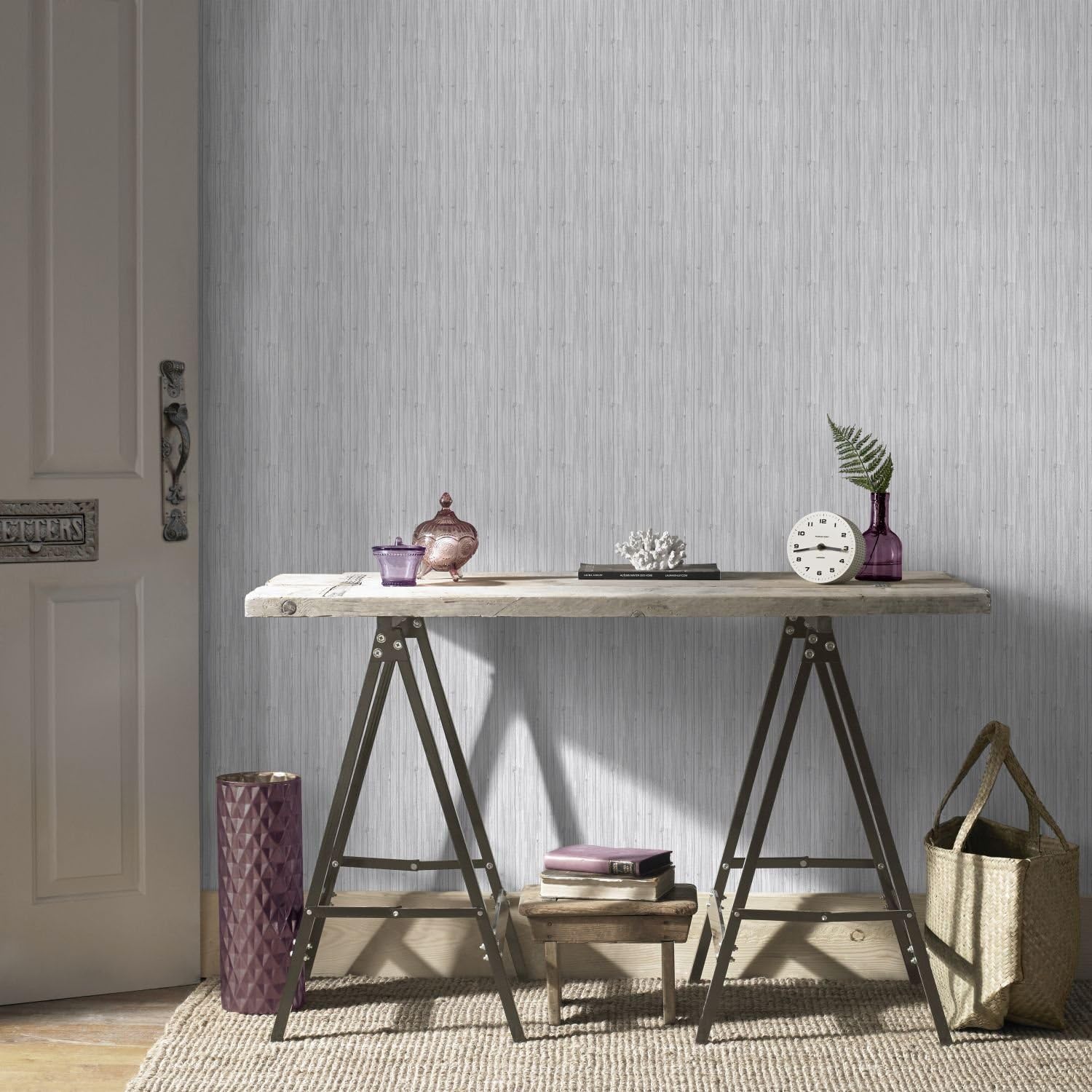 Boutique Light Grey Jute Textured Metallic Wallpaper