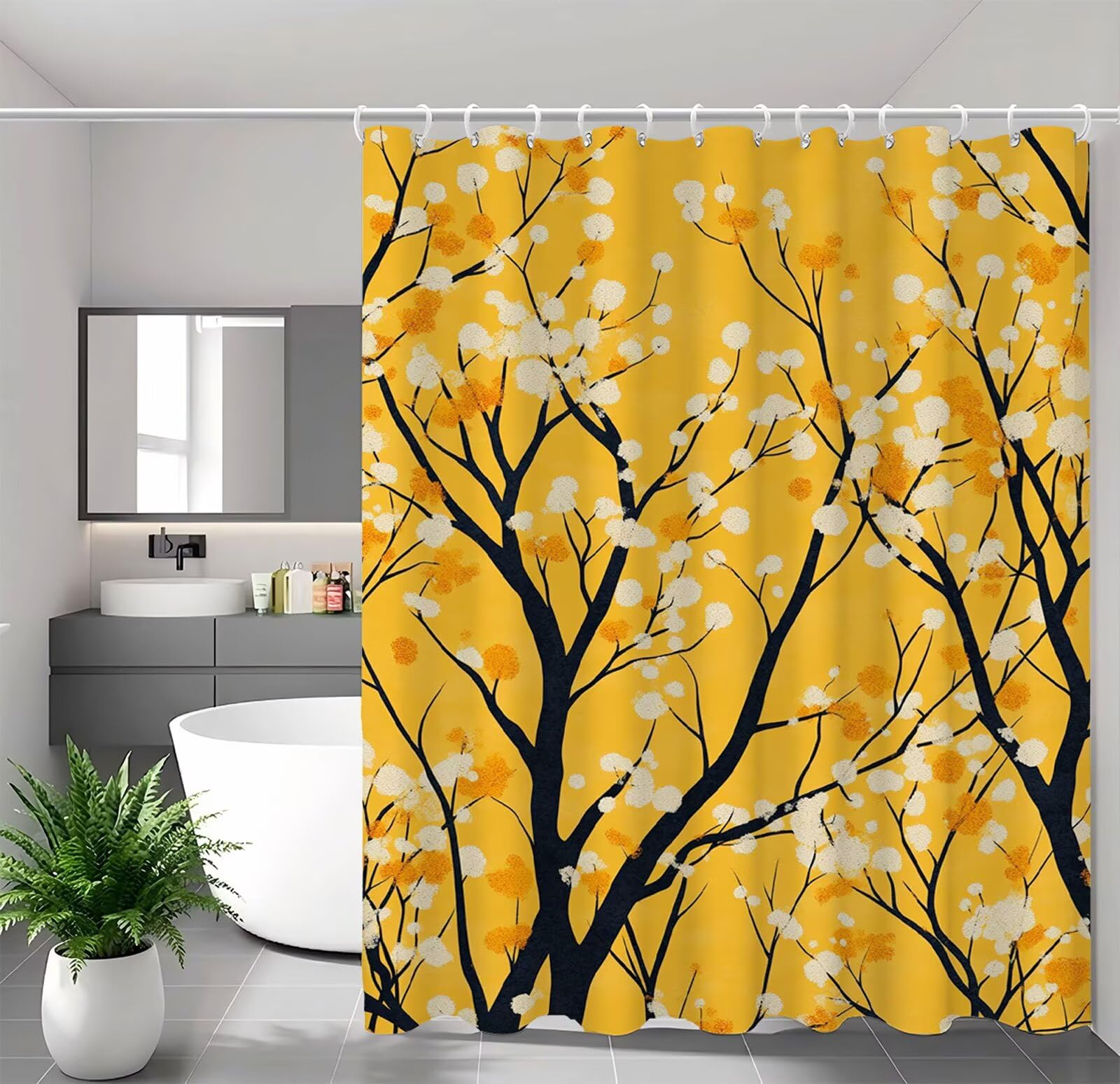 Rideau de douche orange en tissu polyester haut de gamme avec ourlet lesté