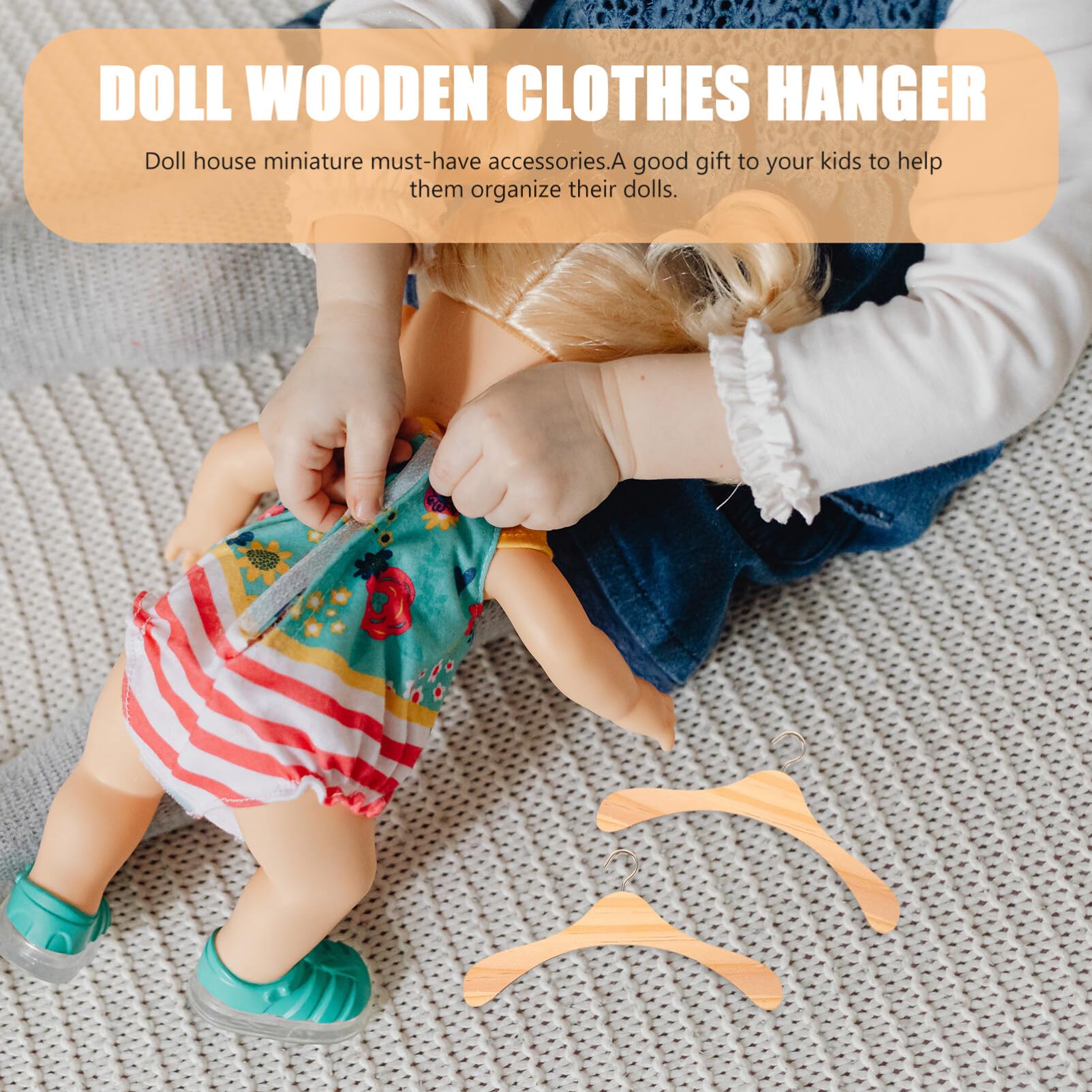 ifundom 10pcs Wooden Dolls Clothes Hanger, Mini Doll Hanger Doll Dress Outfit Holders Dollhouse Wardrobe Accessories (15cm) - Image 4